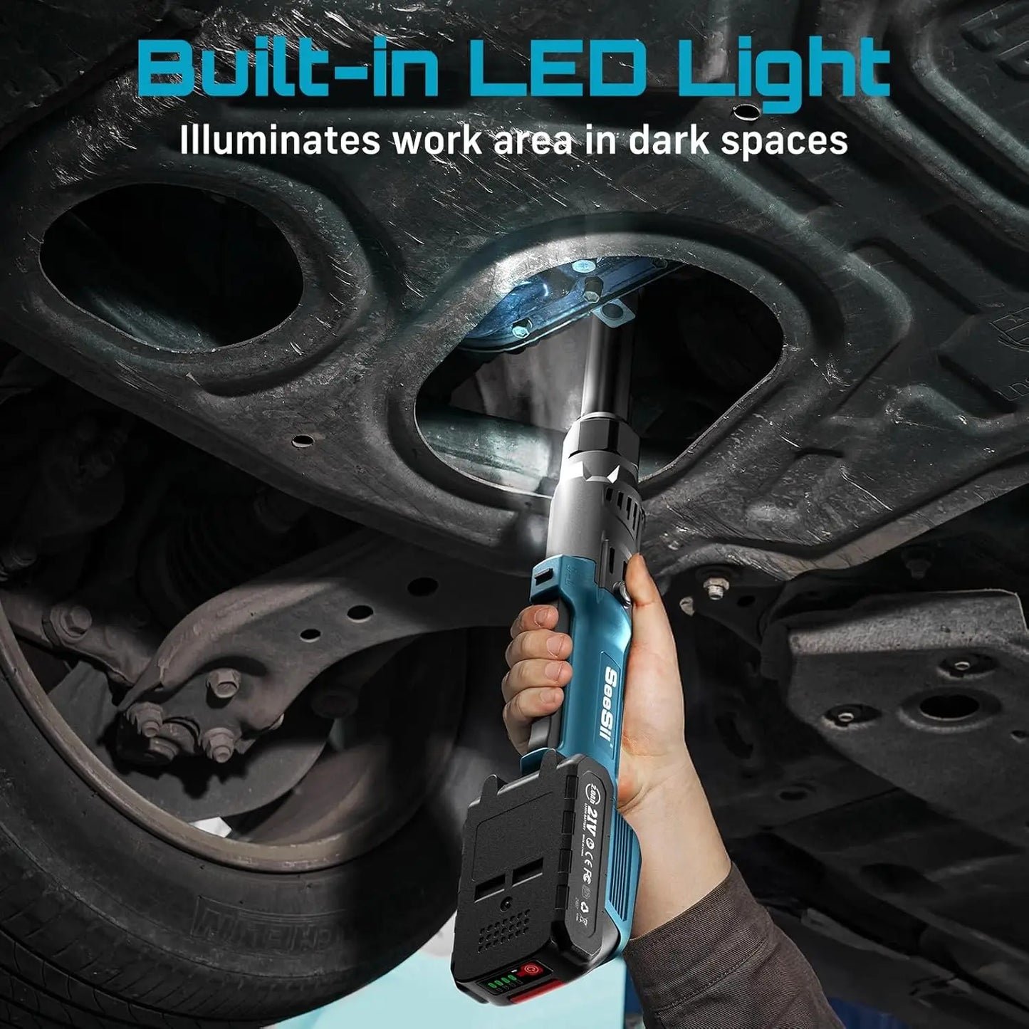 Seesii 21V Cordless Electric Wrench 80Nm Extended Ratchet