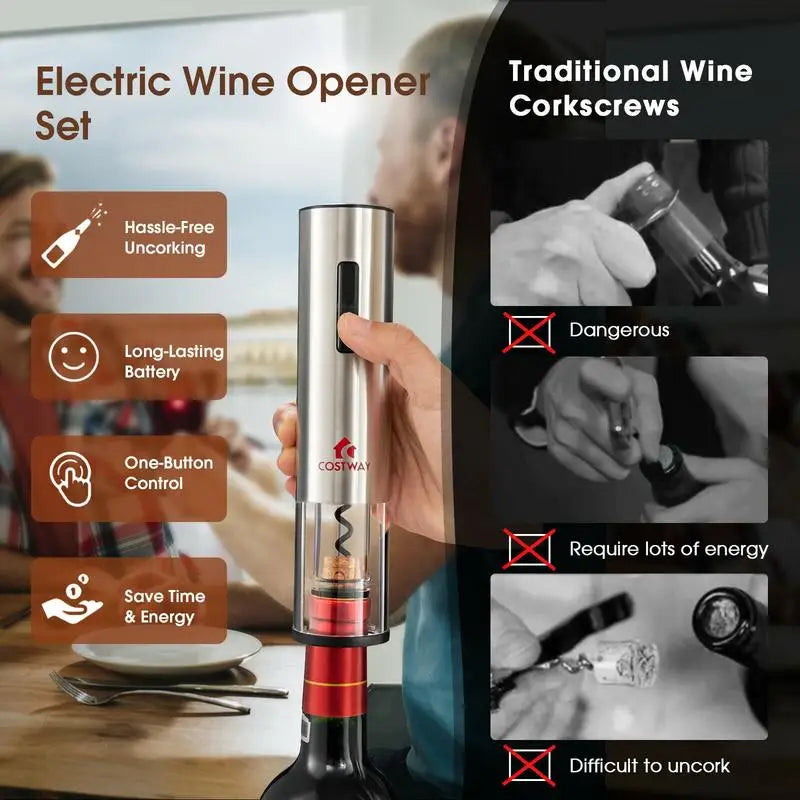 Six-In-One Electric Wine Opener Set With Foil Cutter