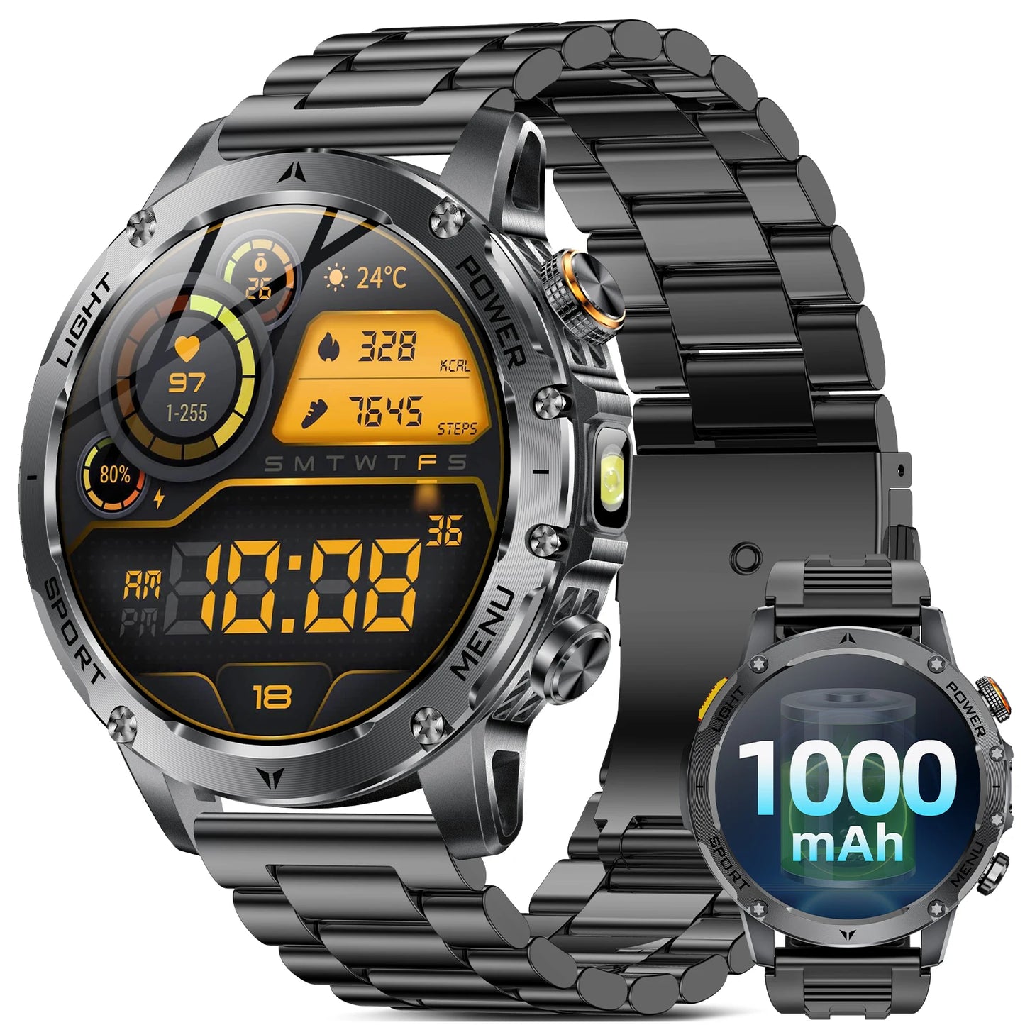 Military Smartwatch With Bluetooth Call 100 Sport Modes Health Monitor Waterproof