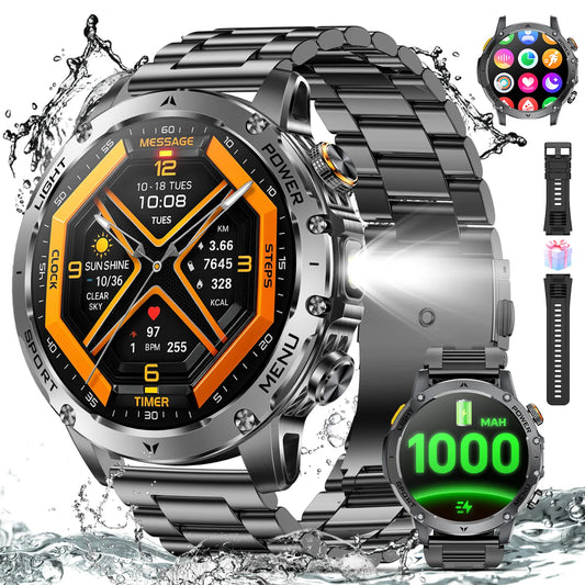 Military Smartwatch With Bluetooth Call 100 Sport Modes Health Monitor Waterproof