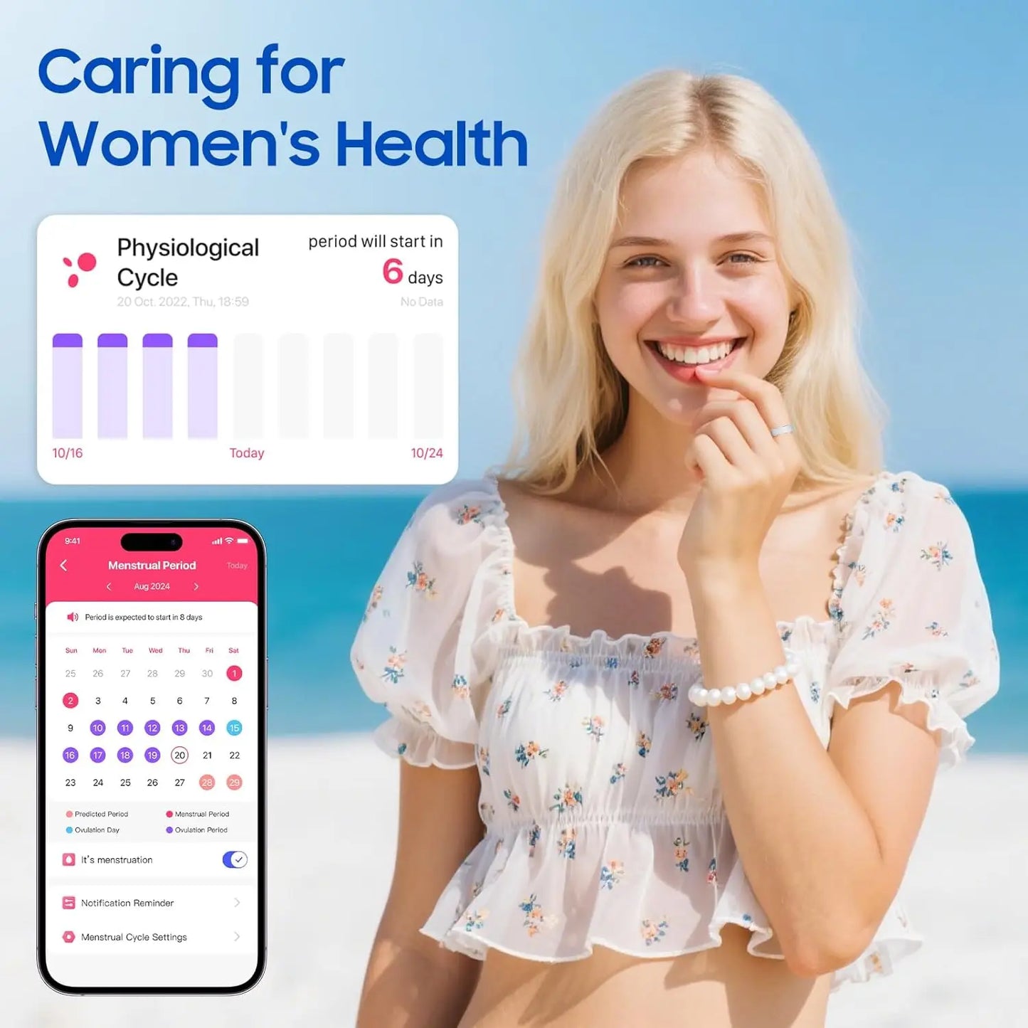 Smart Ring Health Tracker, Sleep Monitoring IP68, Long Battery