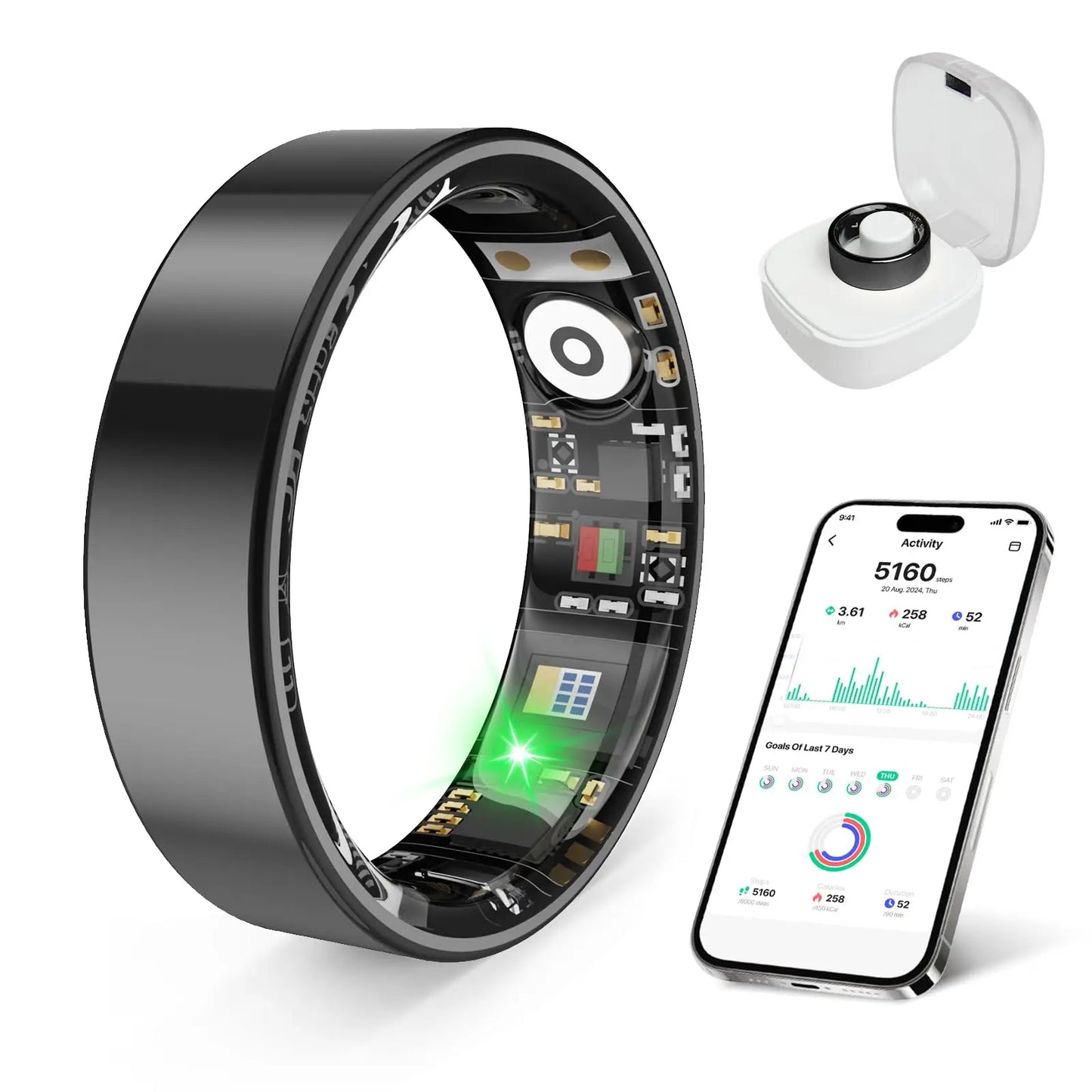 Smart Ring Health Tracker, Sleep Monitoring IP68, Long Battery