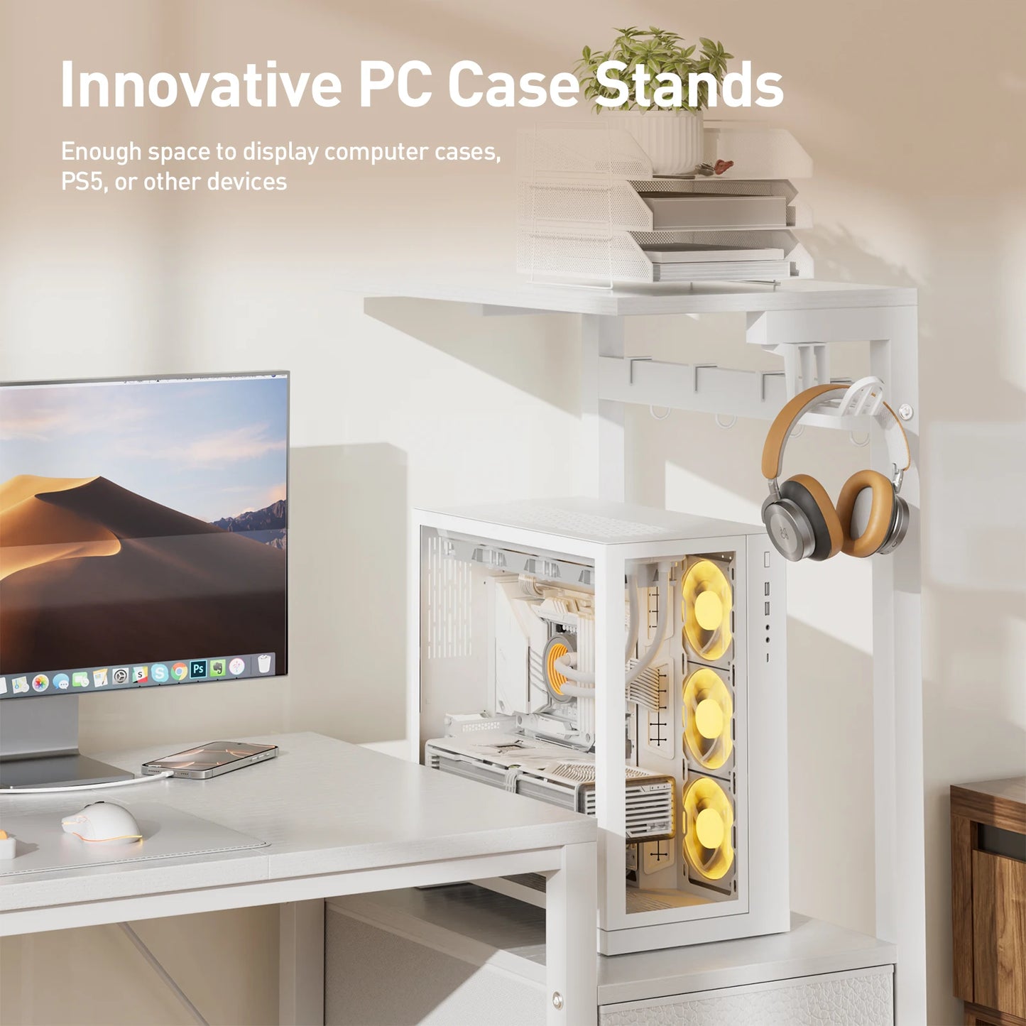 FRODROVIA Gaming Desk With LED Lighting And Power Outlets