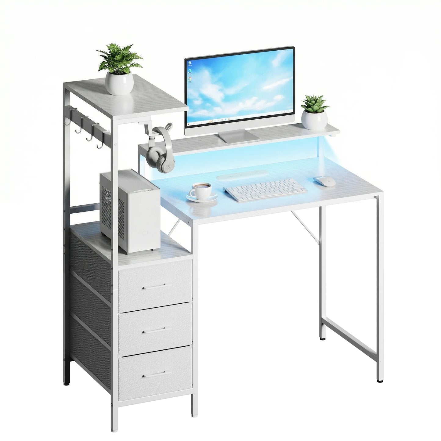 FRODROVIA Gaming Desk With LED Lighting And Power Outlets