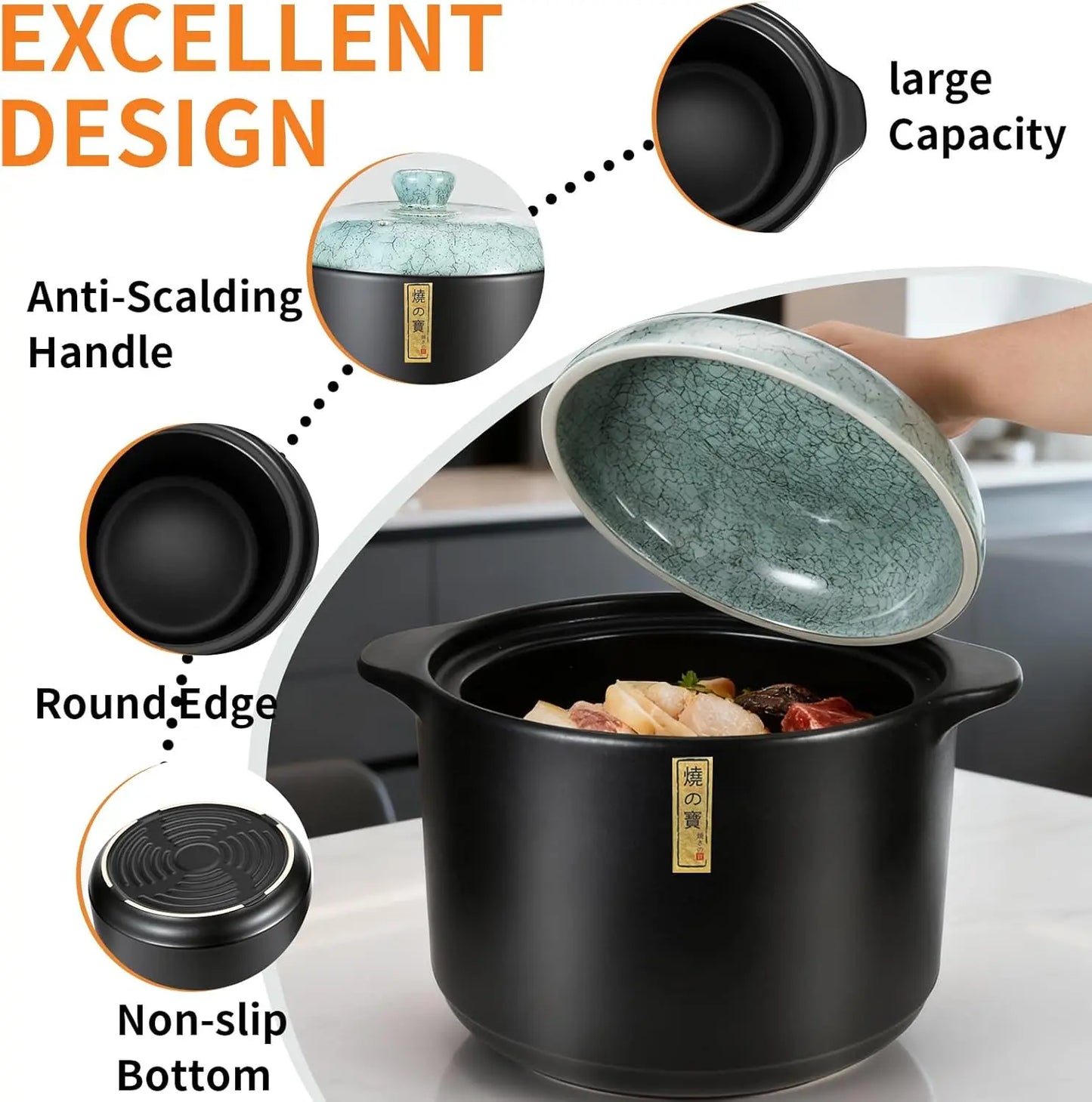Premium Ceramic Stew Pot With Lid Non Toxic Oven Safe