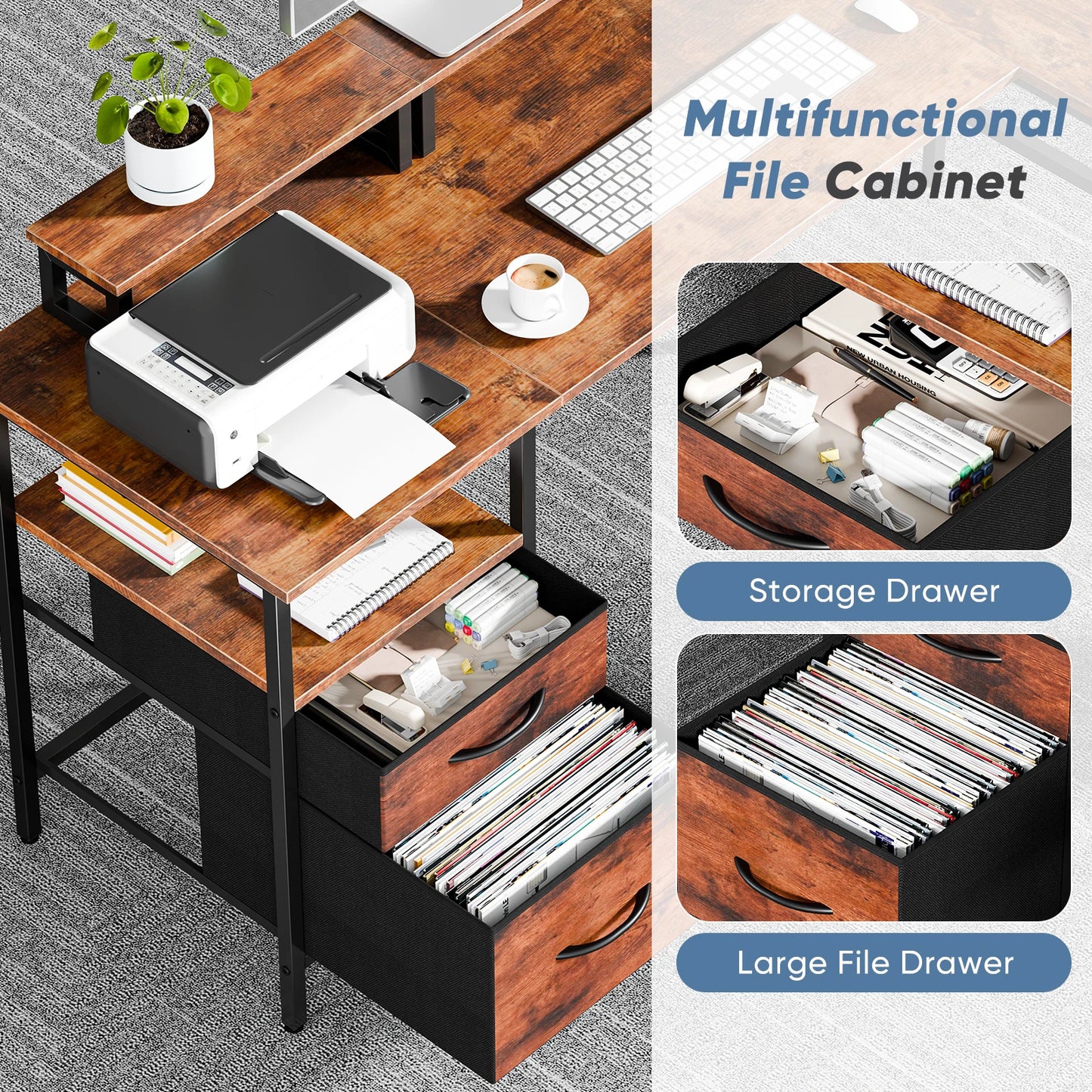 JHK L Shaped Computer Desk With Storage Shelves And Drawers