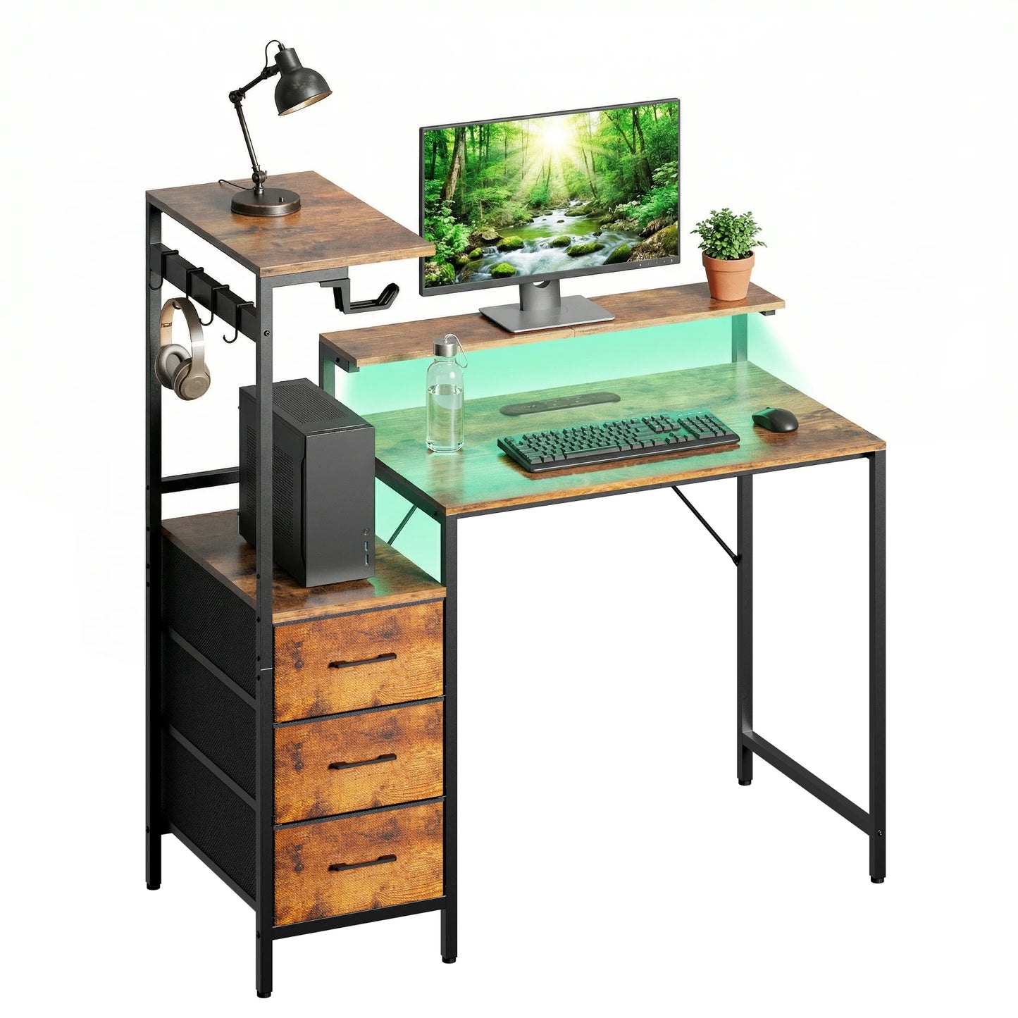 FRODROVIA Gaming Desk With LED Lighting And Power Outlets