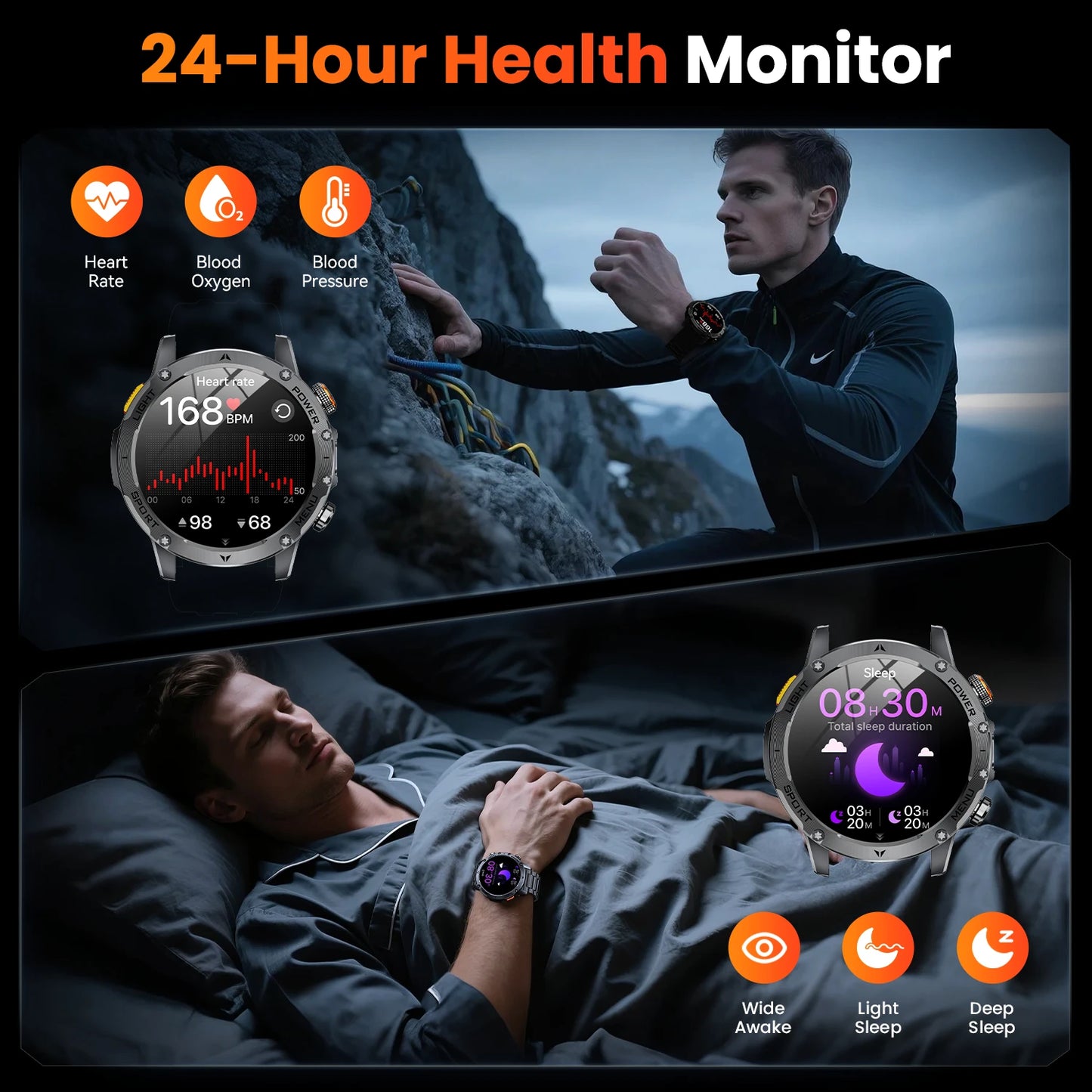 Military Smartwatch With Bluetooth Call 100 Sport Modes Health Monitor Waterproof