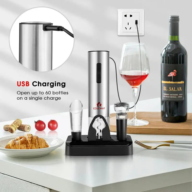 Six-In-One Electric Wine Opener Set With Foil Cutter