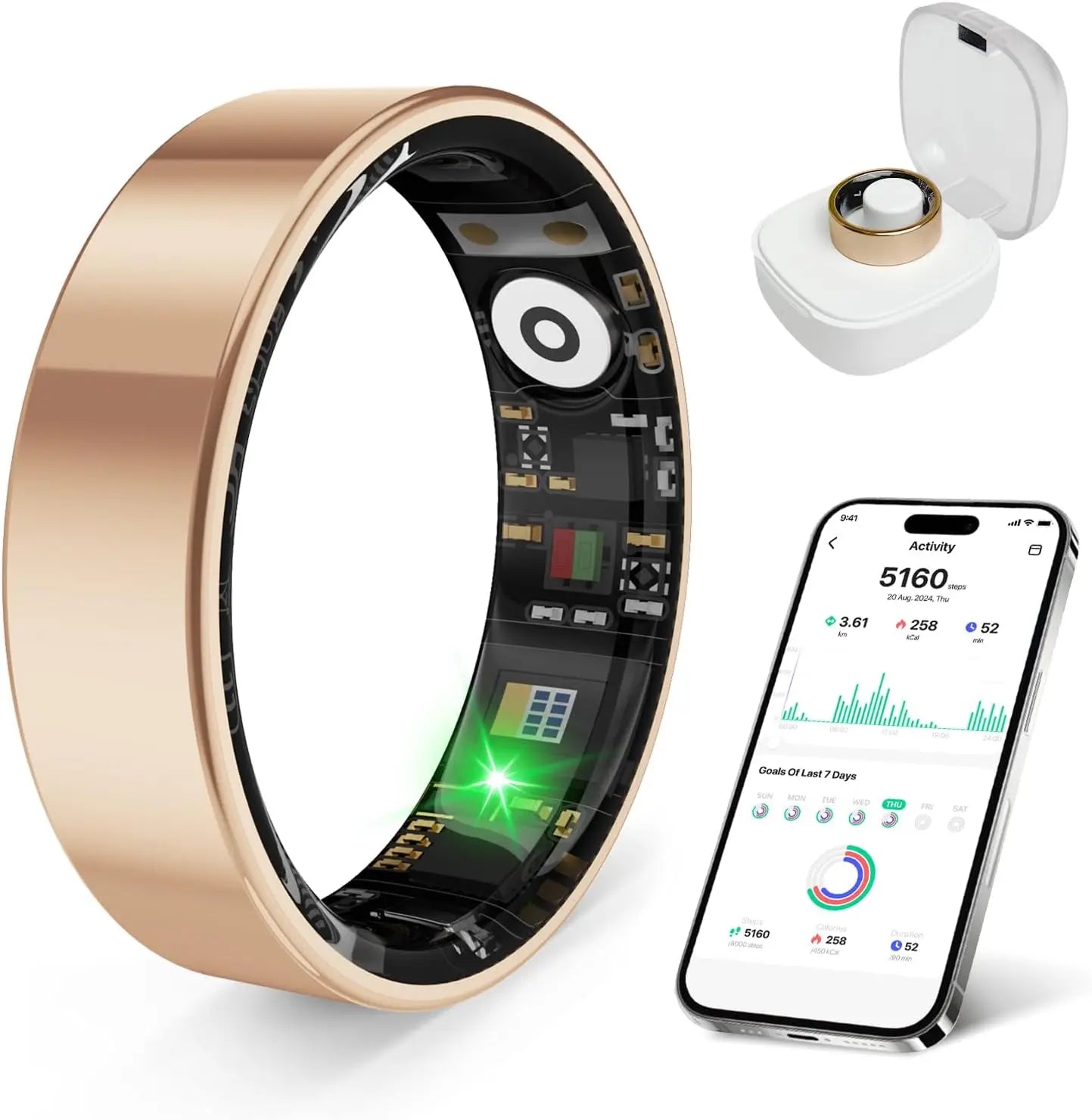 Smart Ring Health Tracker, Sleep Monitoring IP68, Long Battery