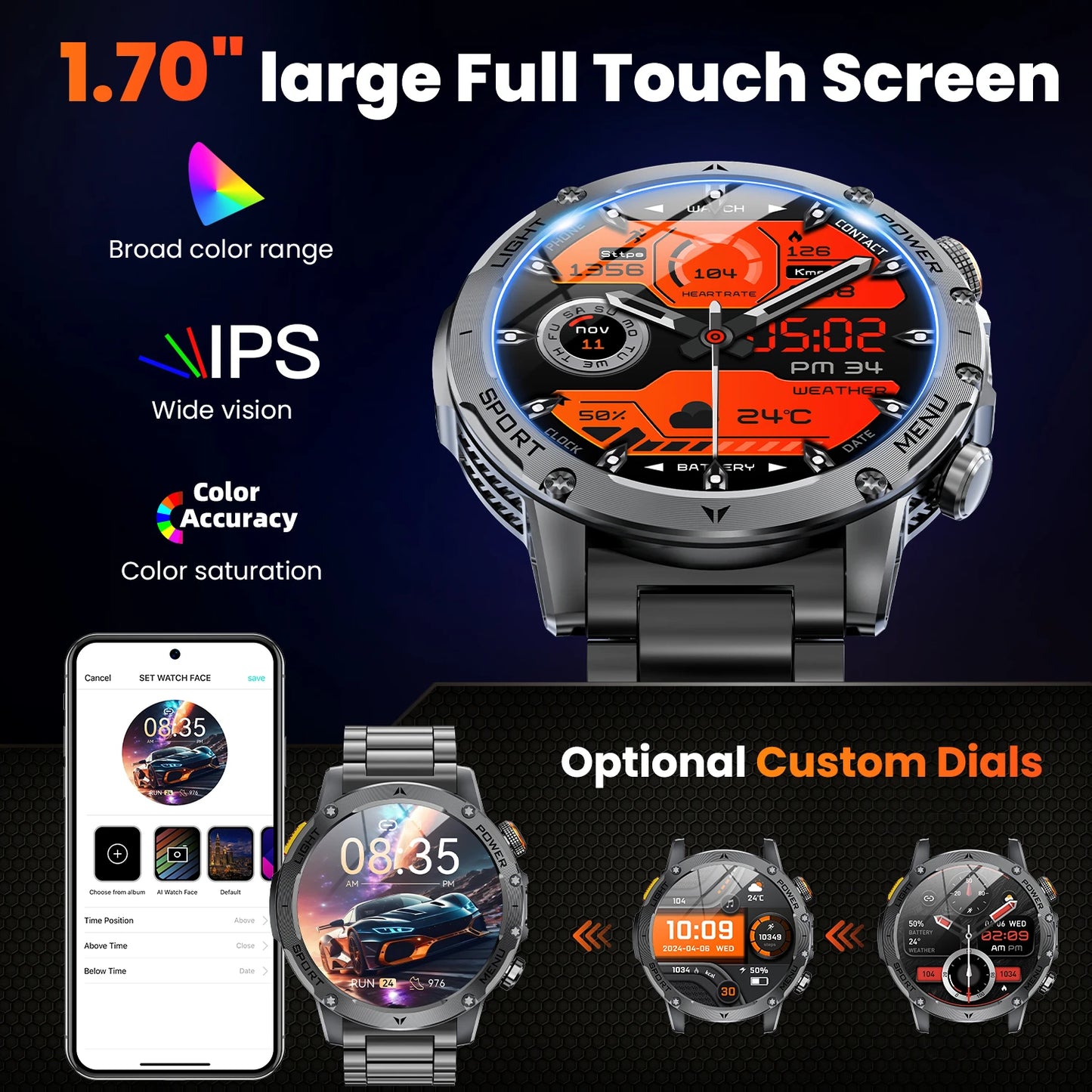 Military Smartwatch With Bluetooth Call 100 Sport Modes Health Monitor Waterproof