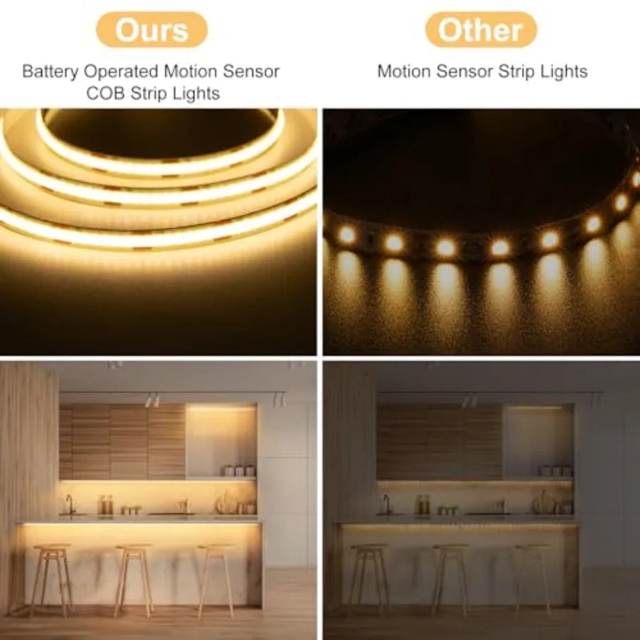2 Pack COB Motion Sensor Cabinet Strip Lights Battery Operated