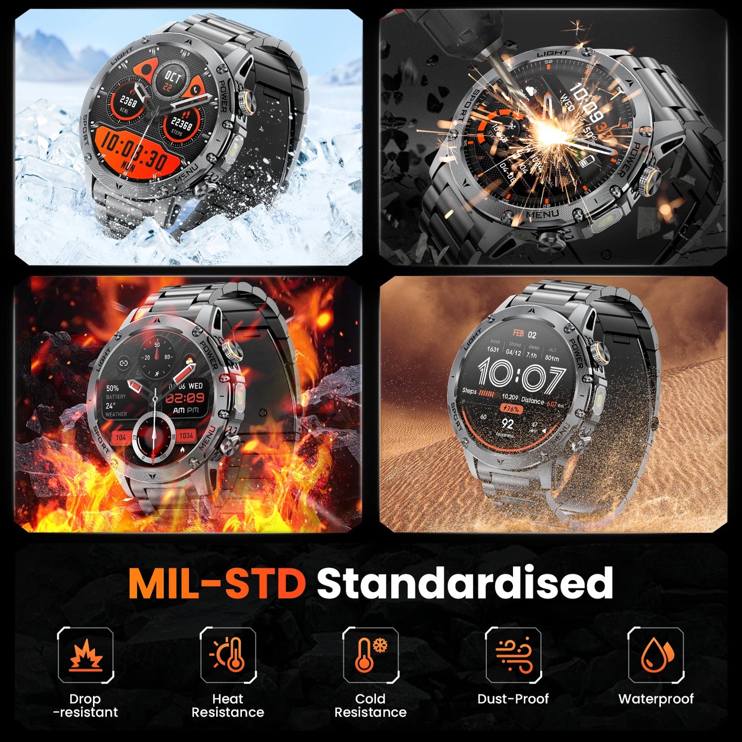 Military Smartwatch With Bluetooth Call 100 Sport Modes Health Monitor Waterproof