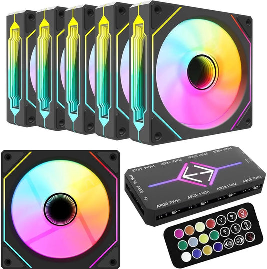 ARGB 120mm Case Fans 6 Pack PWM Hub Remote Control