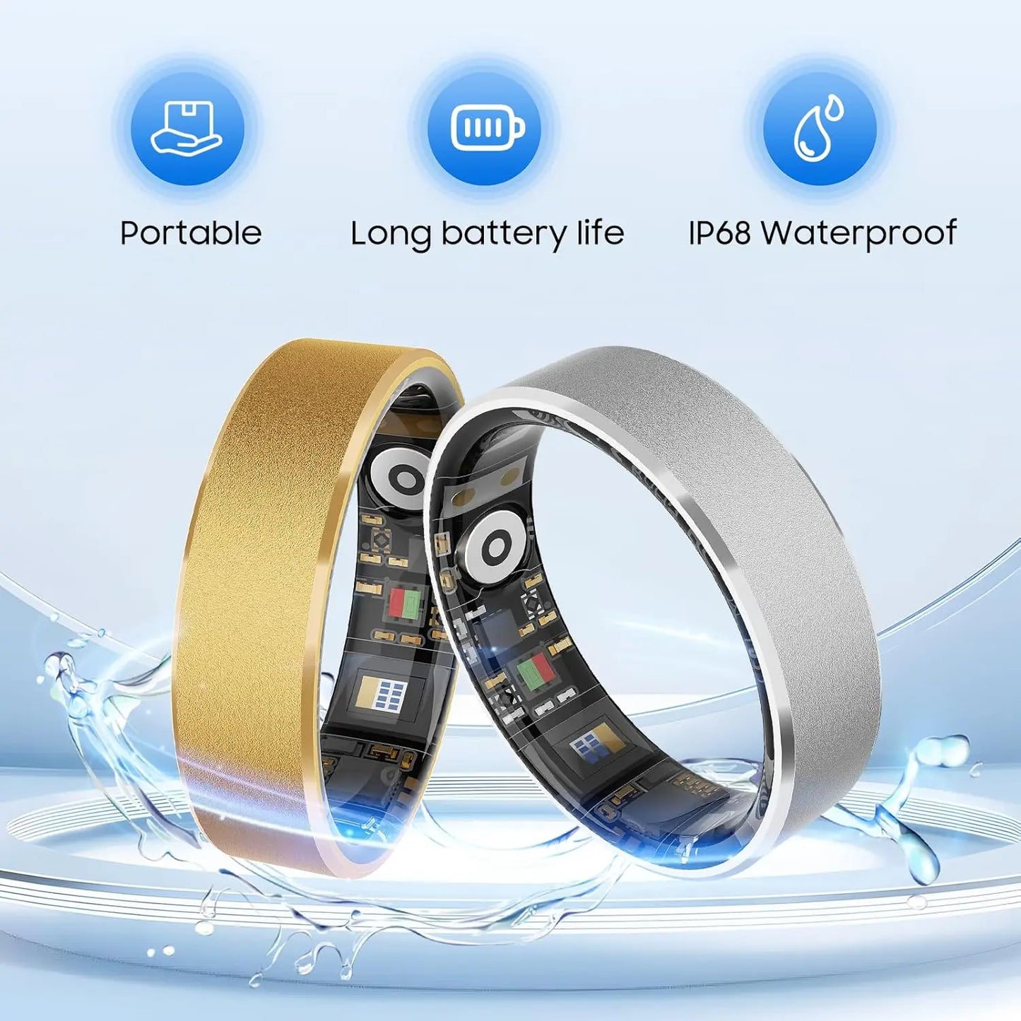 Smart Ring Health Tracker, Sleep Monitoring IP68, Long Battery