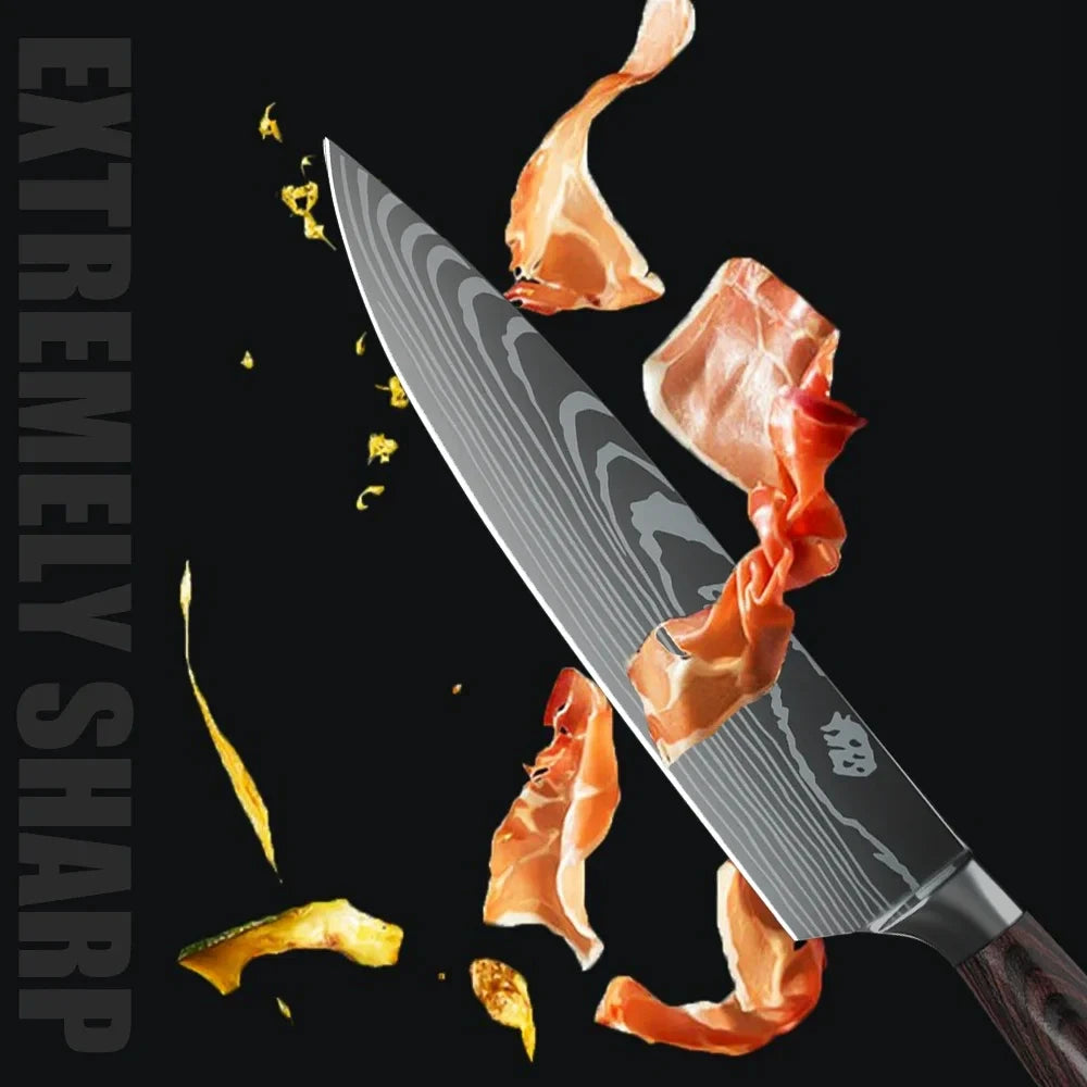 ZENG 8 Piece Kitchen Knife Set Stainless Damascus Steel