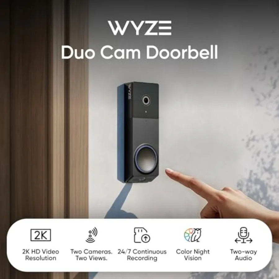Wireless Duo Cam Video Doorbell With Chime Battery Powered 2K