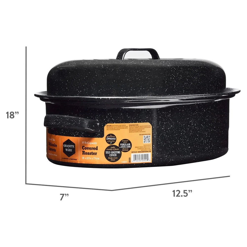 Granite Ware Covered Oval Roaster Heavy Duty Dishwasher Safe
