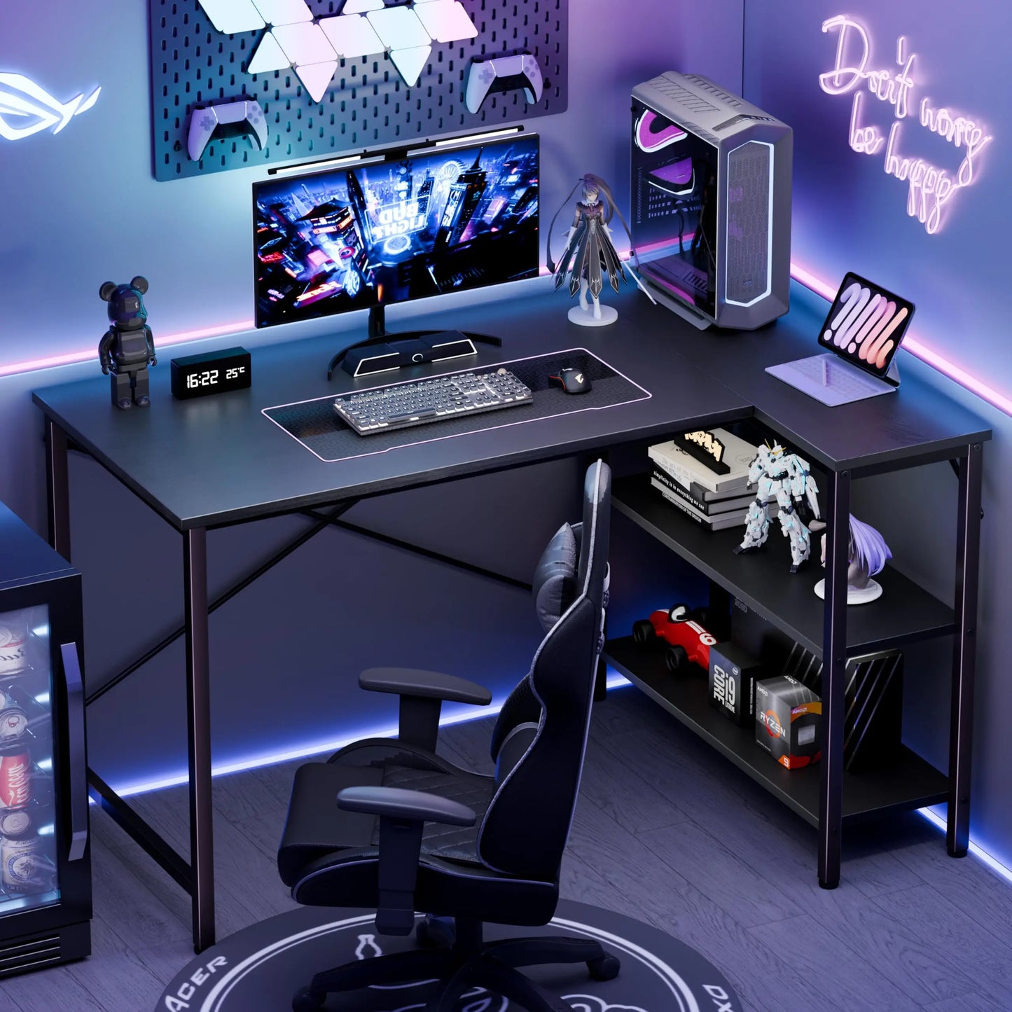 JHK L Shaped Desk With Reversible Storage Shelves Home Office