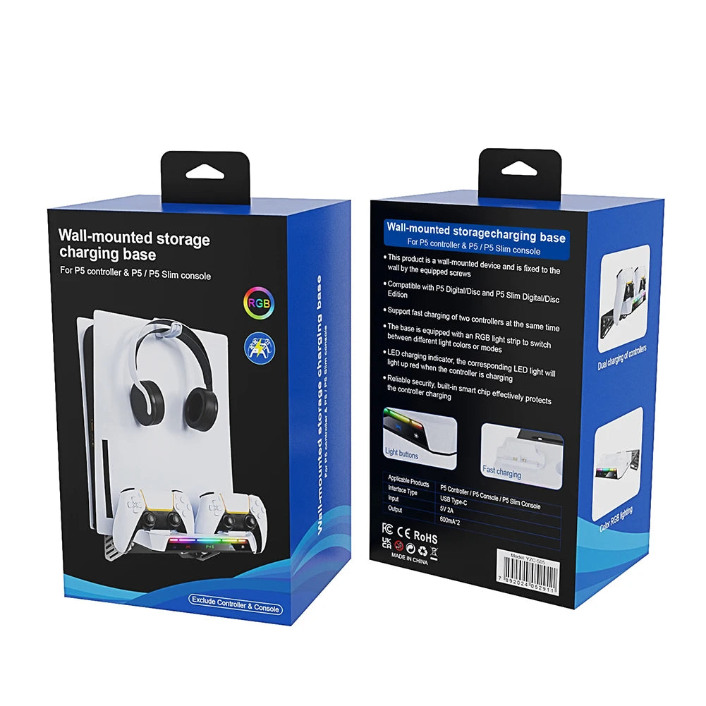 Shunmaii PS5 Wall Mount With Charging Station RGB Light Headset