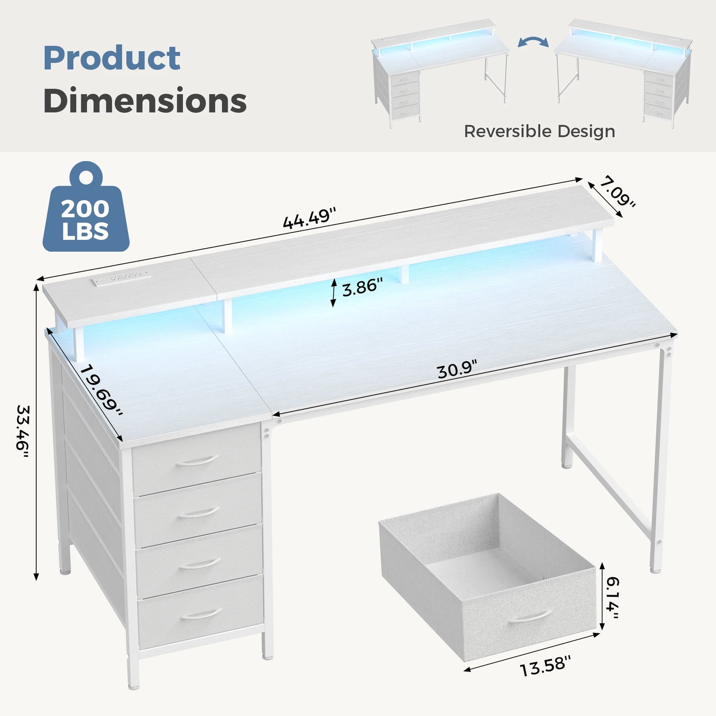 JHK Gaming Computer Desk With Storage Drawers And Led Lighting