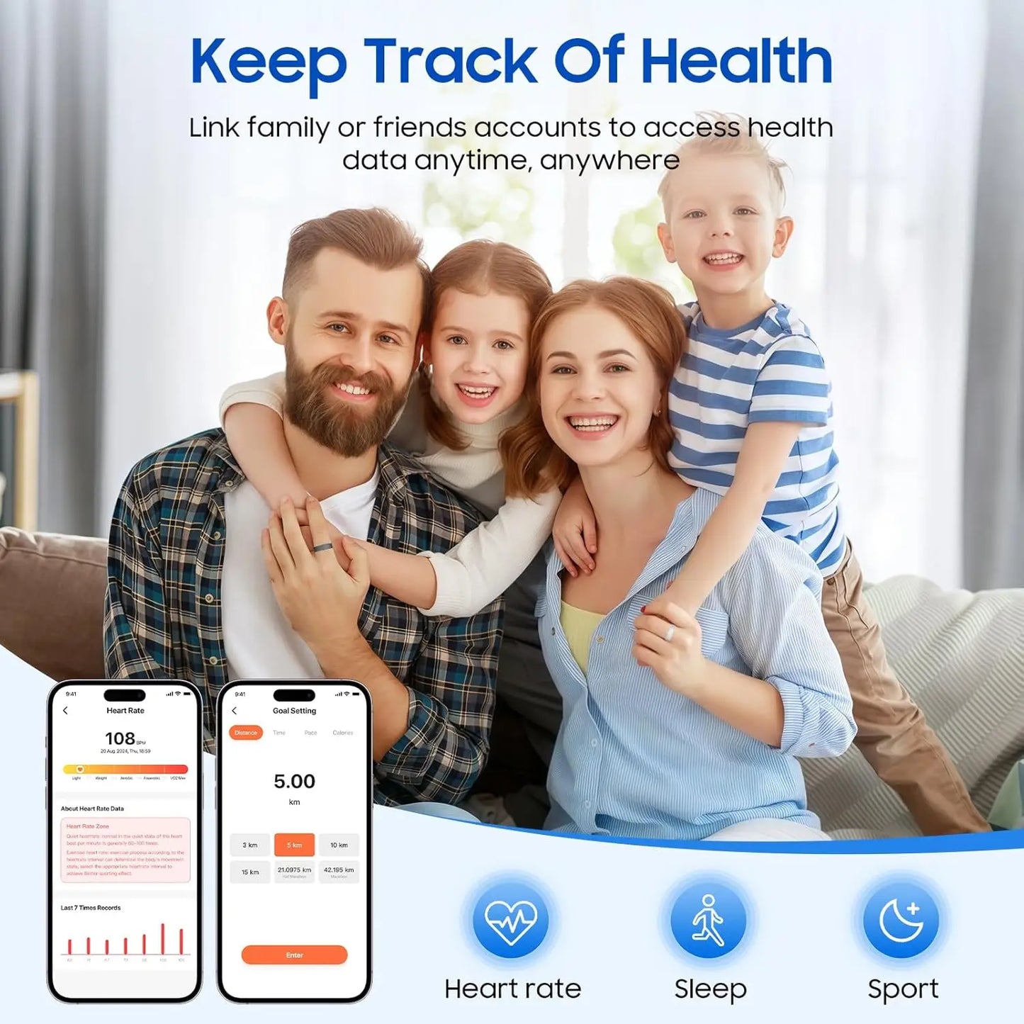 Smart Ring Health Tracker, Sleep Monitoring IP68, Long Battery