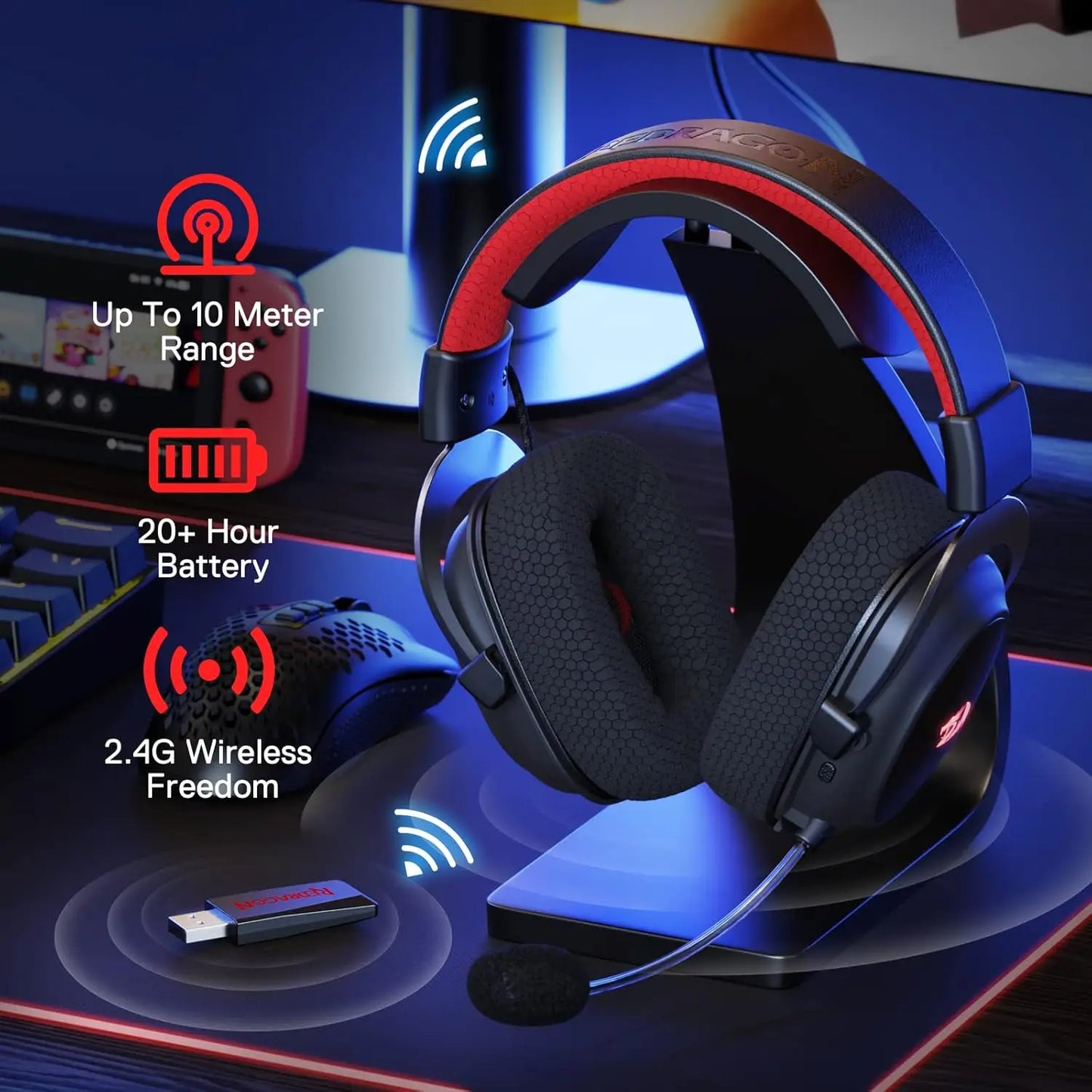 Redragon H510 Pro Zeus-X Wireless Gaming Headset 7.1 Surround Sound