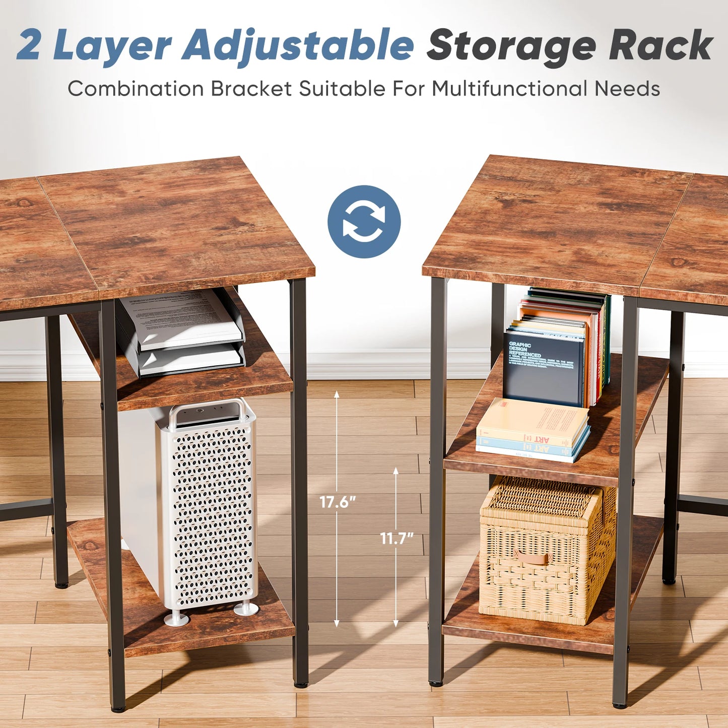 JHK L Shaped Computer Desk With Storage Shelves And Drawers