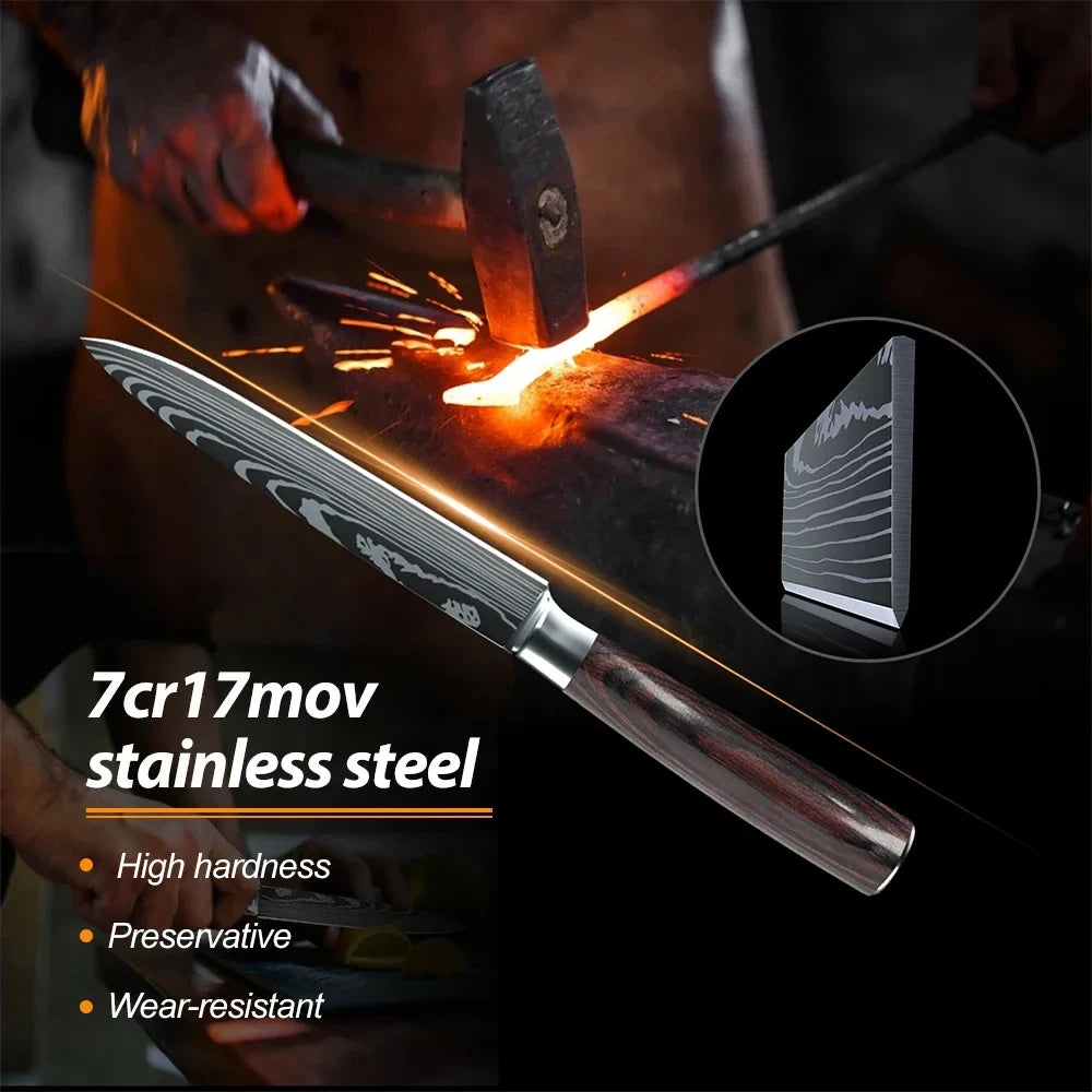 ZENG 8 Piece Kitchen Knife Set Stainless Damascus Steel