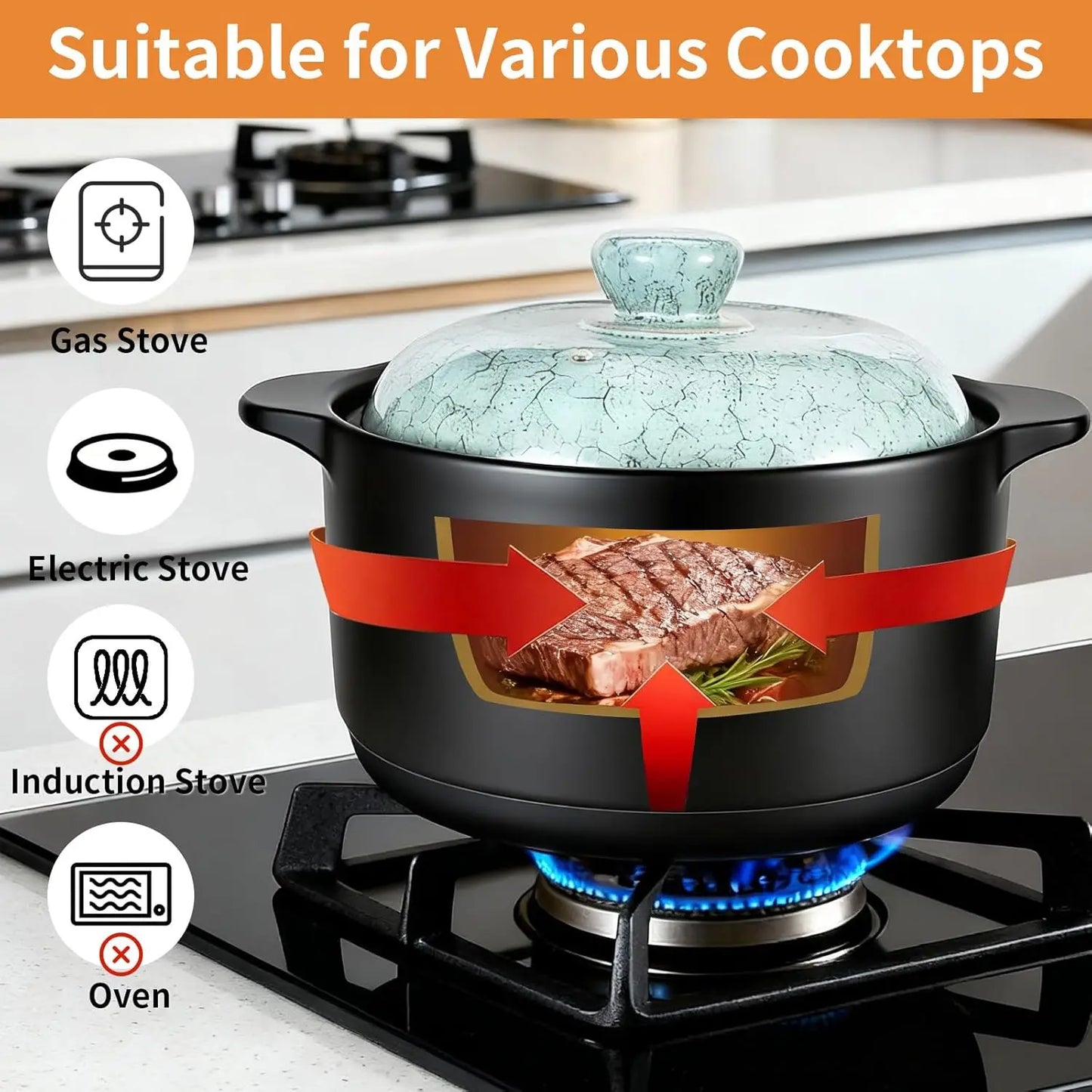 Premium Ceramic Stew Pot With Lid Non Toxic Oven Safe