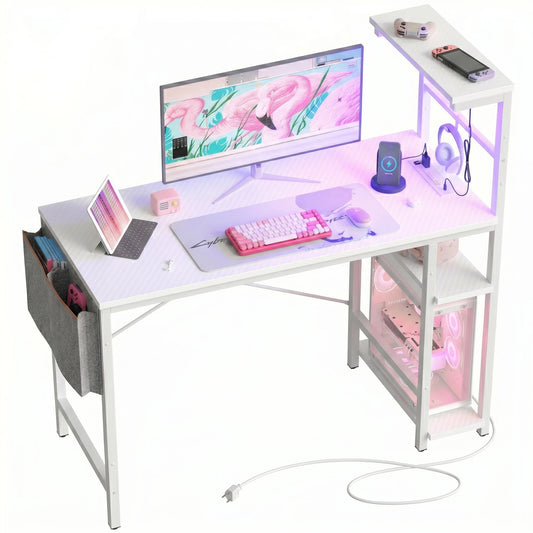 Nost And Host Gaming Desk With Power Outlets Reversible Shelves
