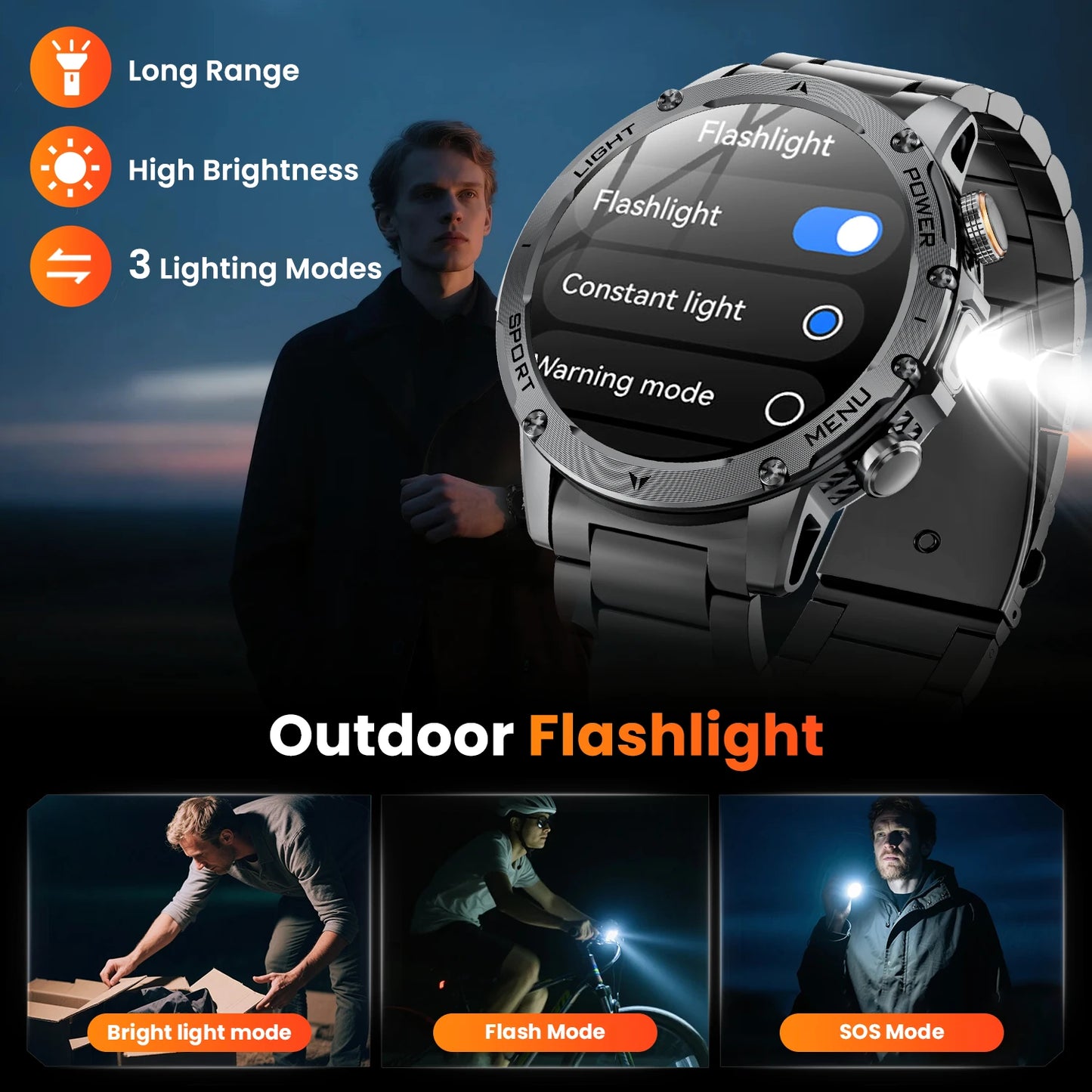 Military Smartwatch With Bluetooth Call 100 Sport Modes Health Monitor Waterproof