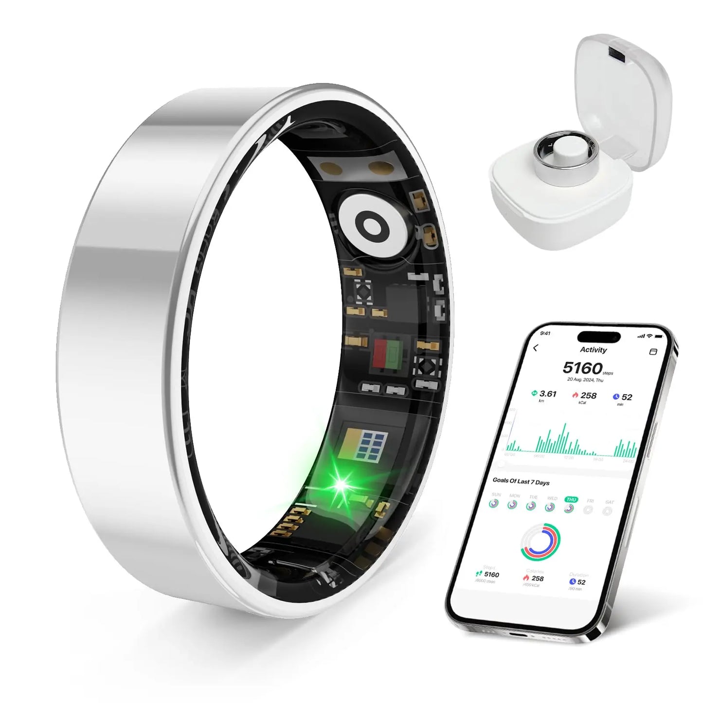 Smart Ring Health Tracker, Sleep Monitoring IP68, Long Battery