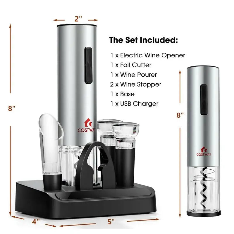 Six-In-One Electric Wine Opener Set With Foil Cutter