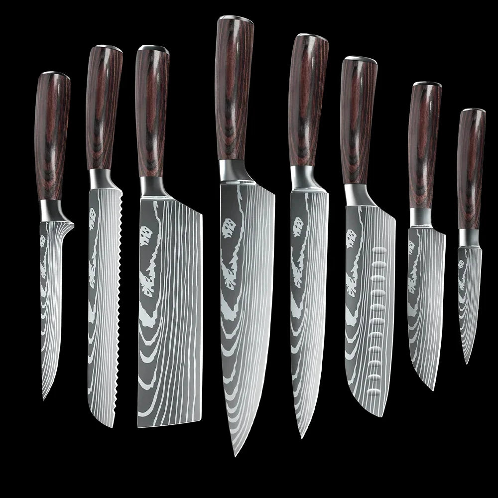 ZENG 8 Piece Kitchen Knife Set Stainless Damascus Steel