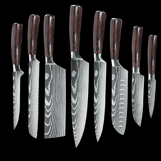 ZENG 8 Piece Kitchen Knife Set Stainless Damascus Steel