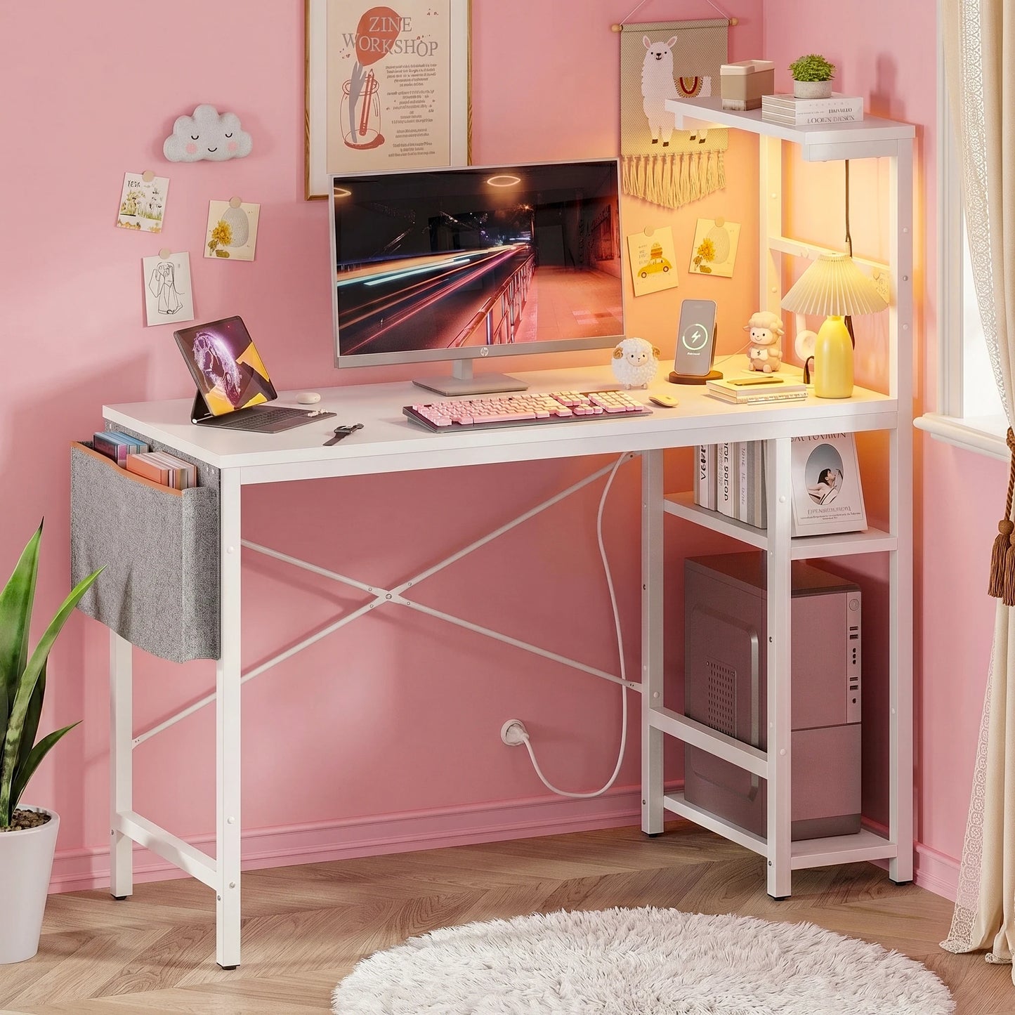 Nost And Host Gaming Desk With Power Outlets Reversible Shelves