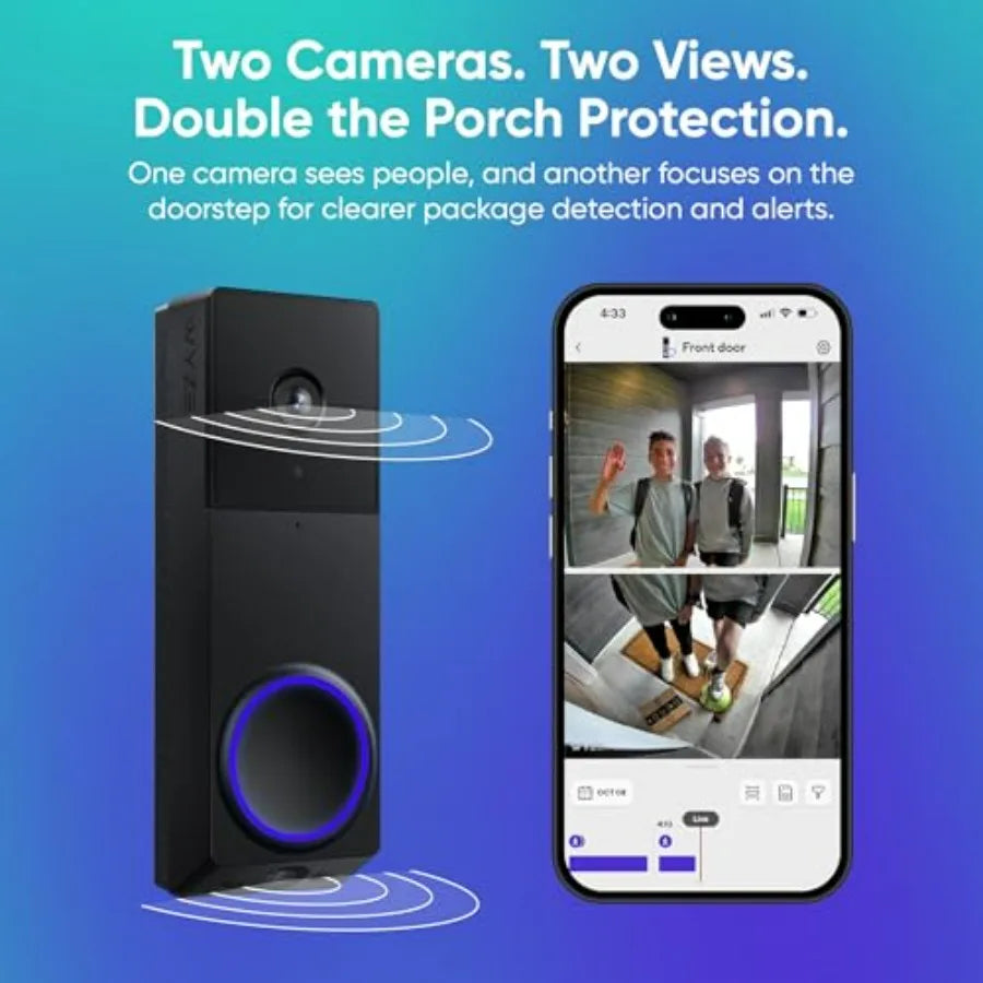 Wireless Duo Cam Video Doorbell With Chime Battery Powered 2K