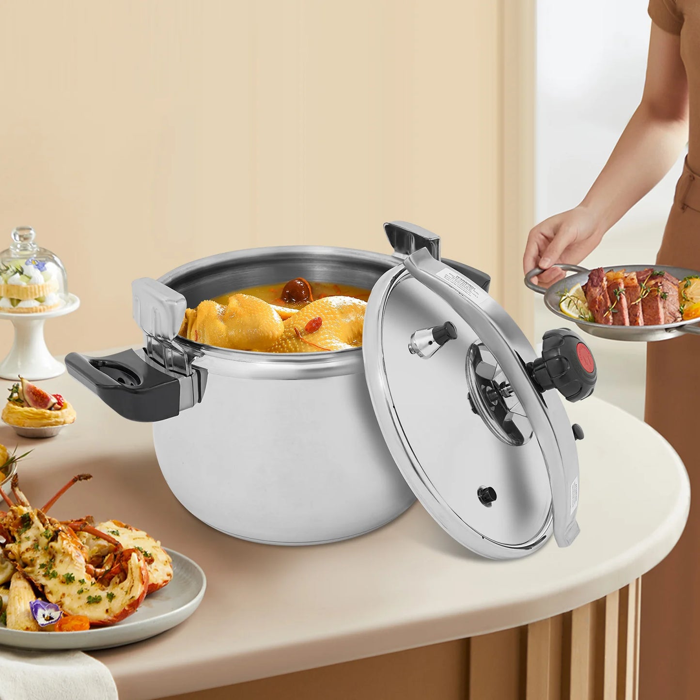 Bymaocar Stainless Steel Round Tabletop Pressure Cooker