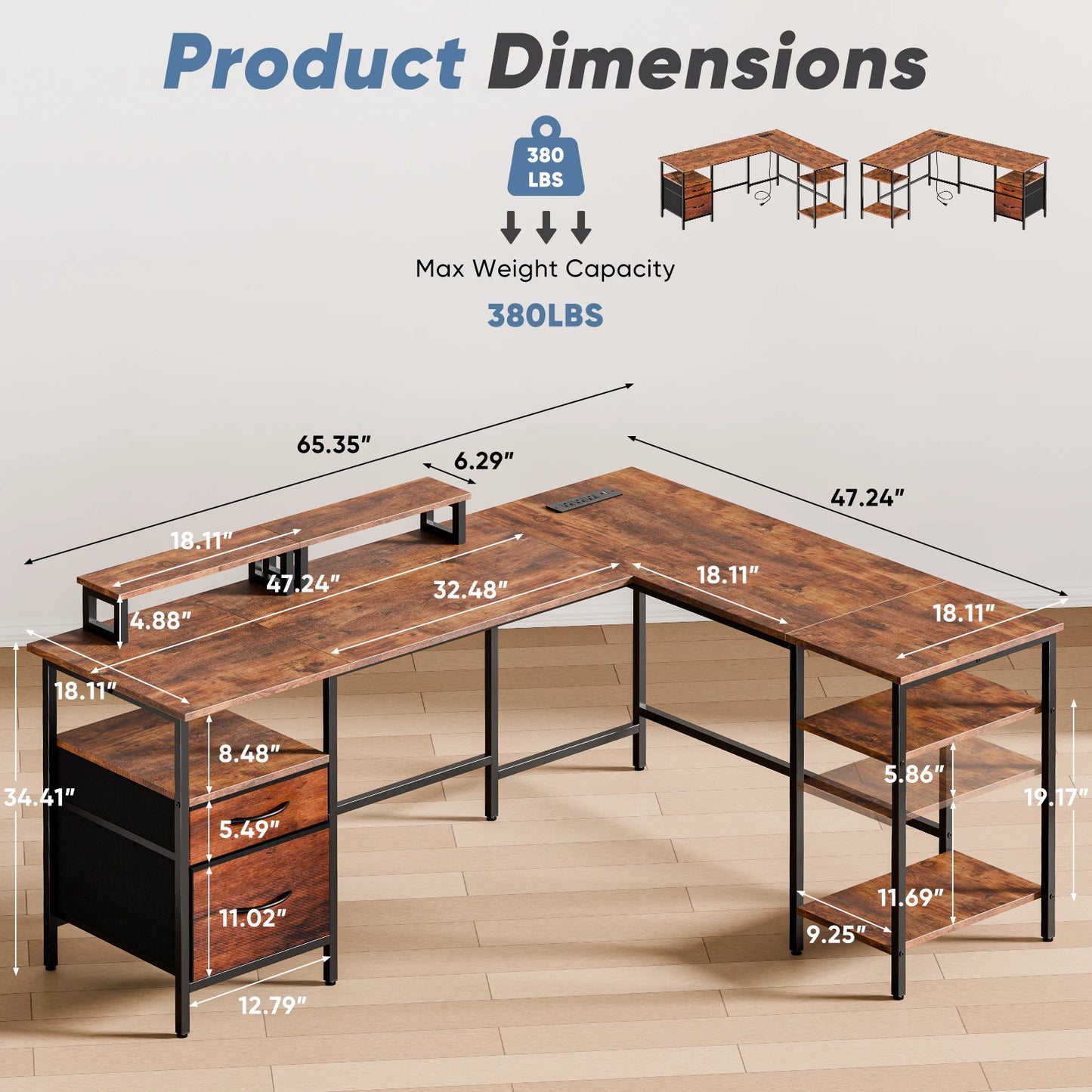 JHK L Shaped Computer Desk With Storage Shelves And Drawers