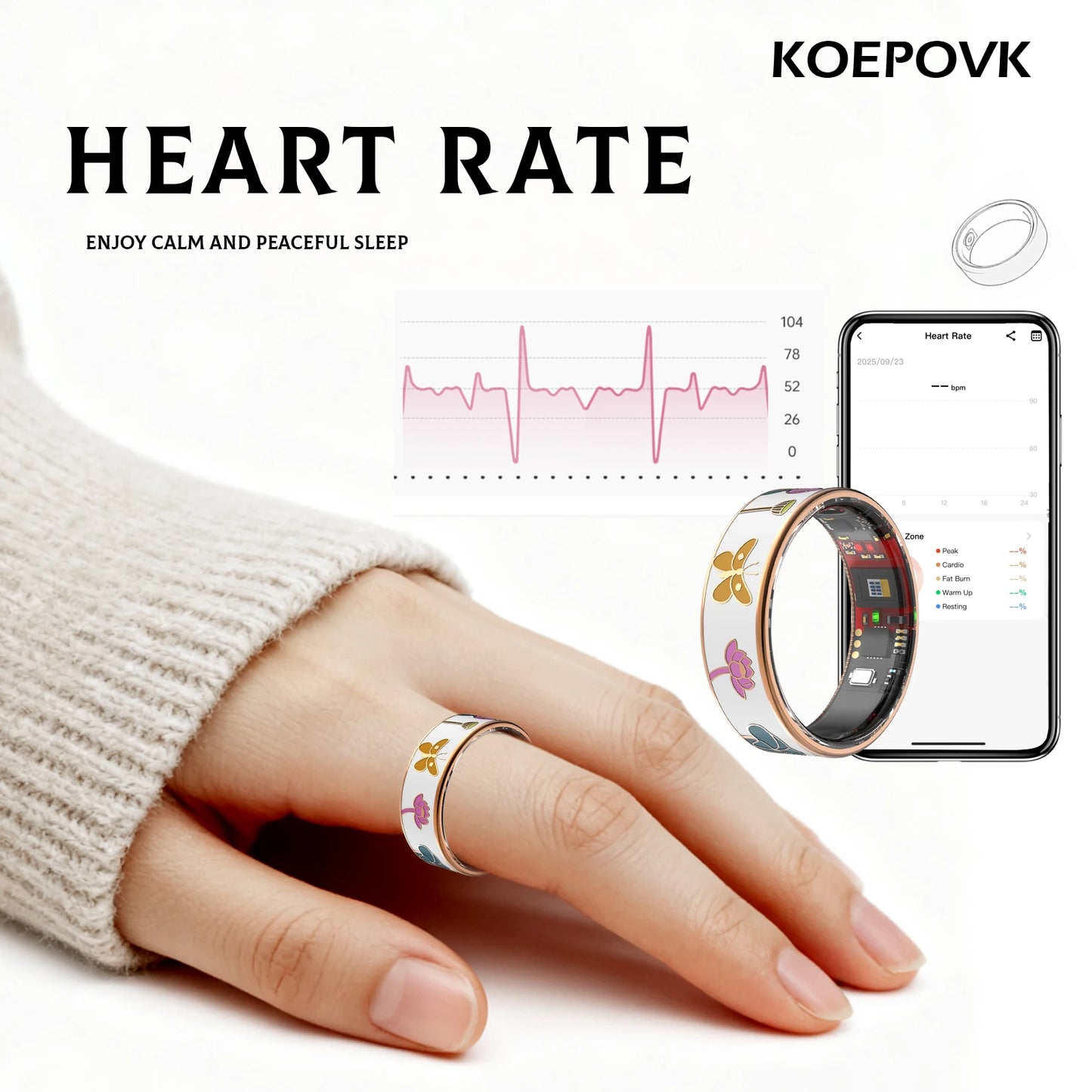 UouNeaCo Smart Ring Dragonfly Lotus Style Activity Tracker Sleep Heart Rate