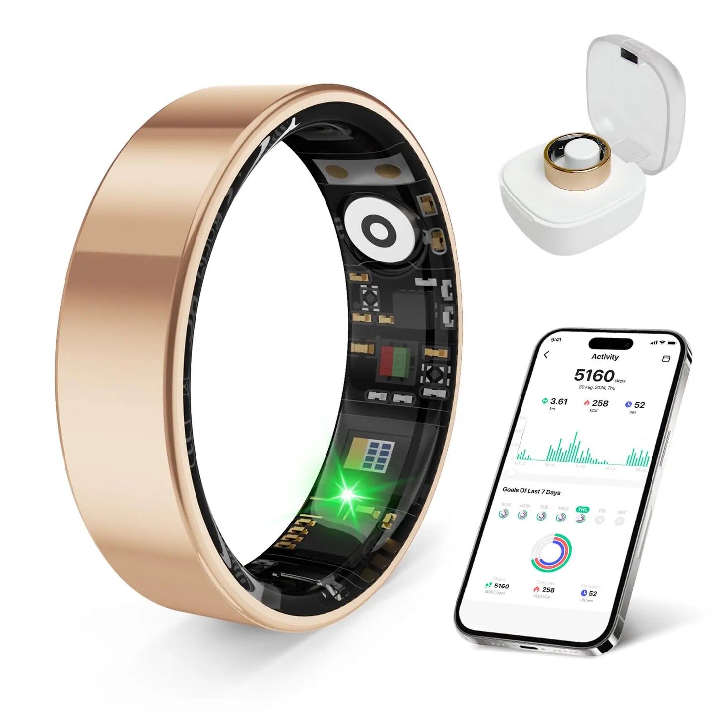 Smart Ring Health Tracker, Sleep Monitoring IP68, Long Battery