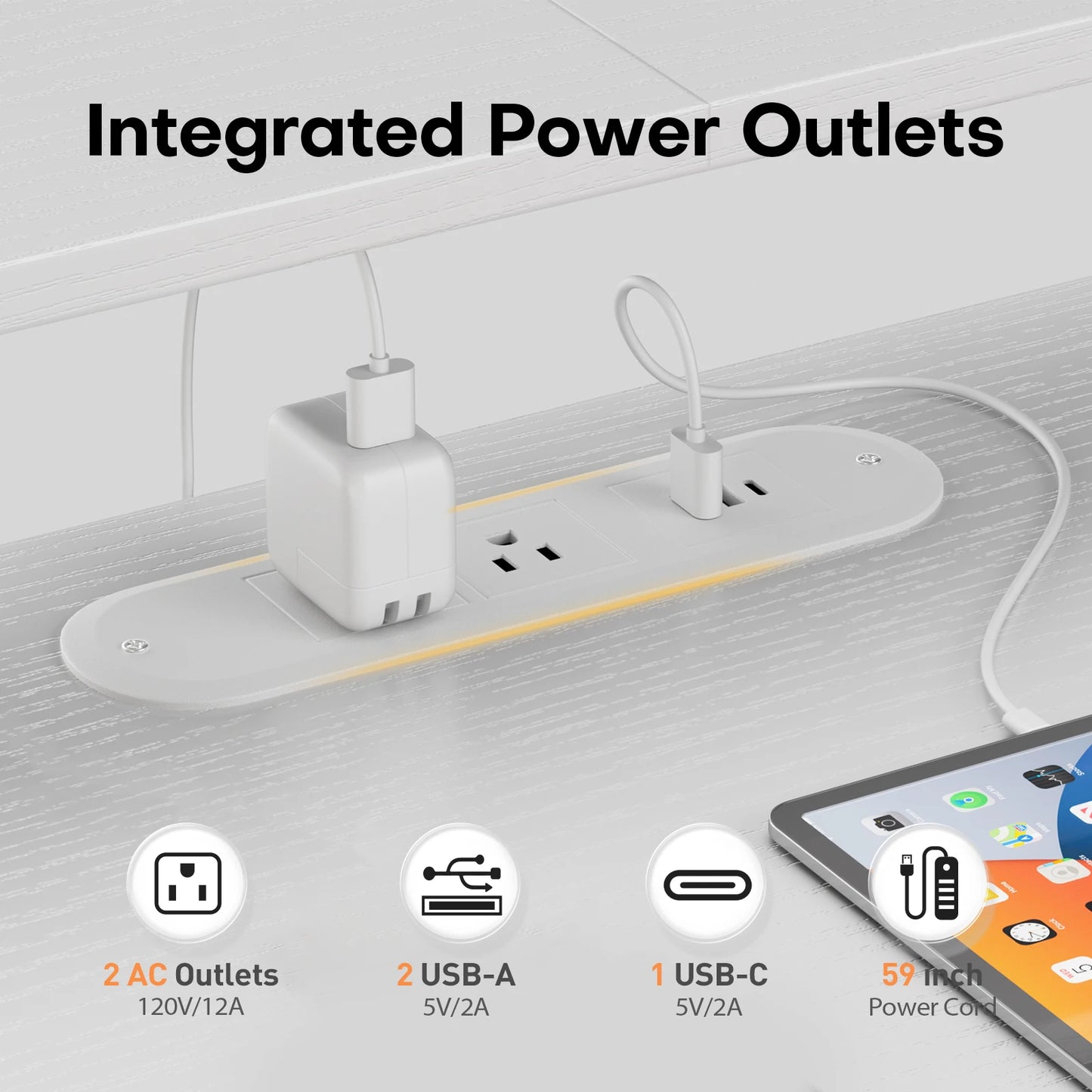 FRODROVIA Gaming Desk With LED Lighting And Power Outlets