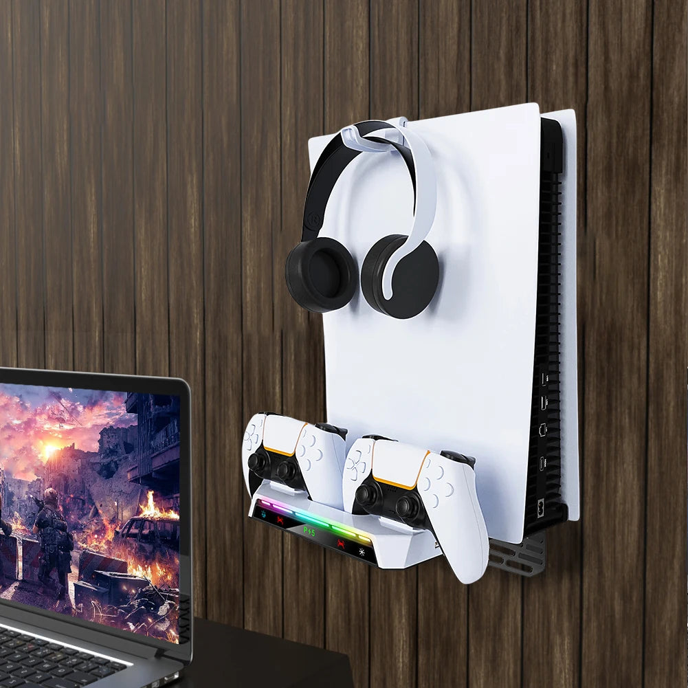 Shunmaii PS5 Wall Mount With Charging Station RGB Light Headset