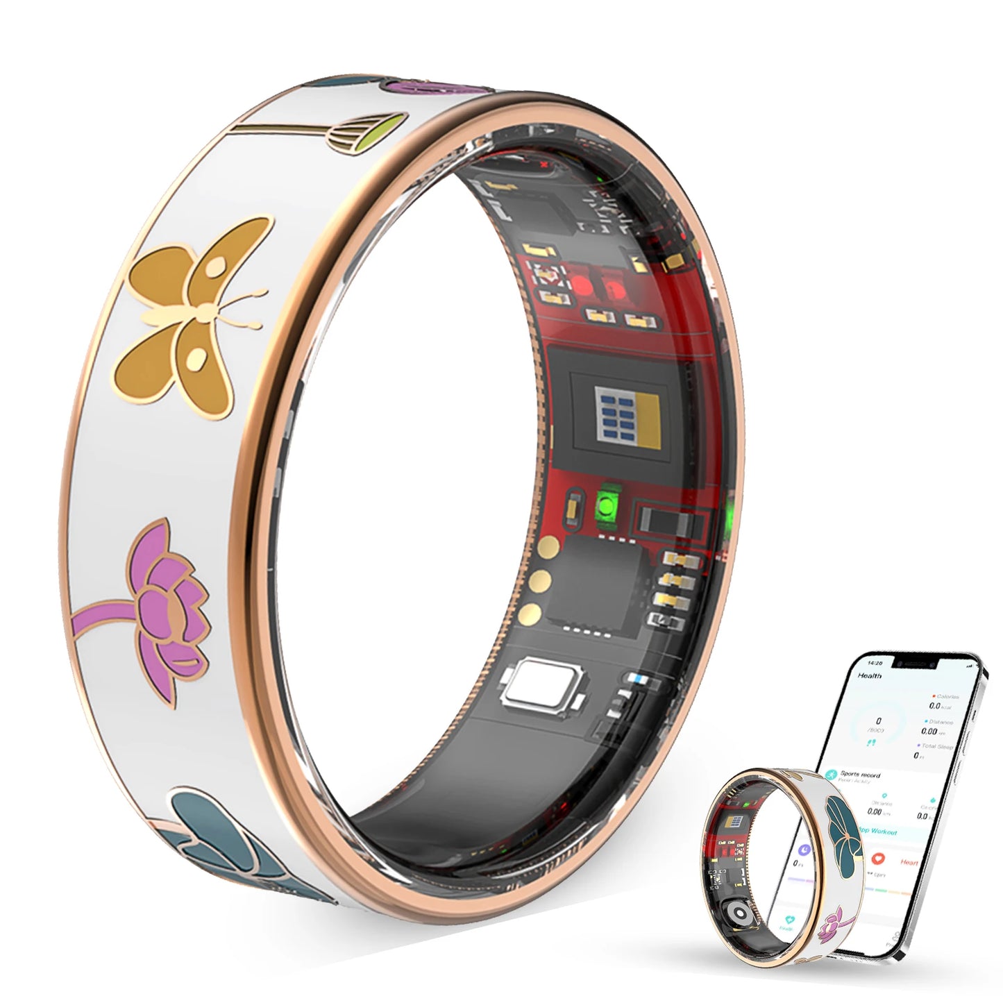 UouNeaCo Smart Ring Dragonfly Lotus Style Activity Tracker Sleep Heart Rate