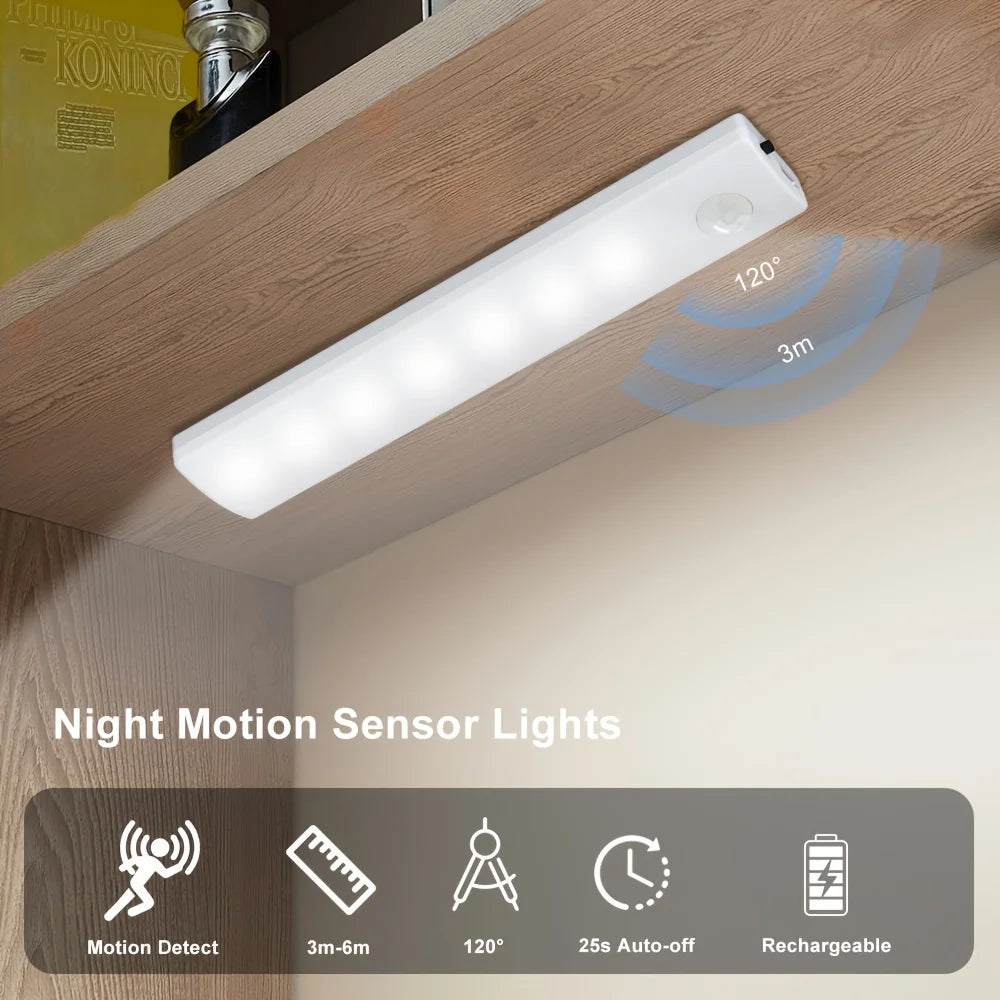 Ultra-Thin USB-C Rechargeable Motion Sensor Lights 6 Pack for Hallways
