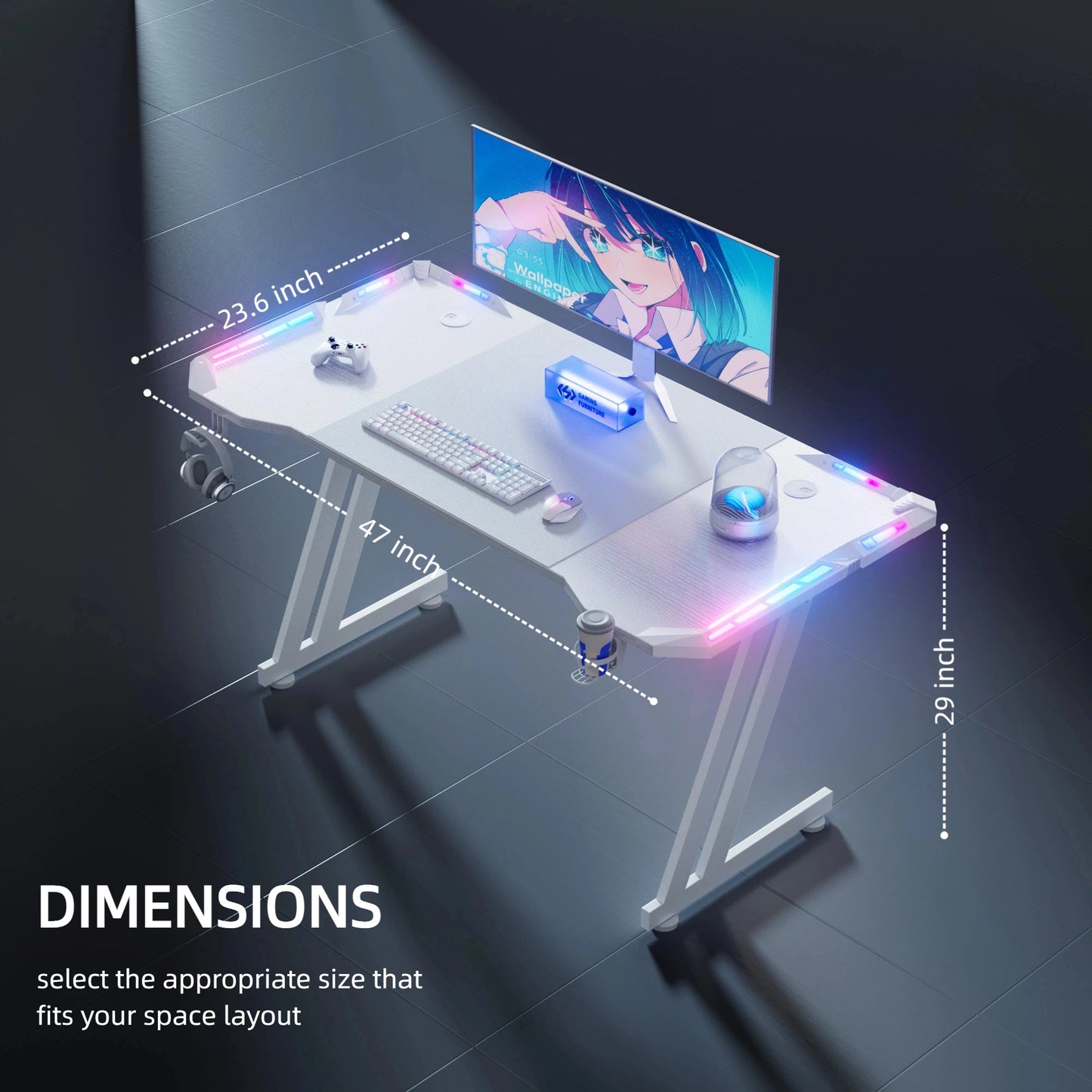 FRODROVIA Carbon Fiber Gaming Desk With LED Lights Cup Holder